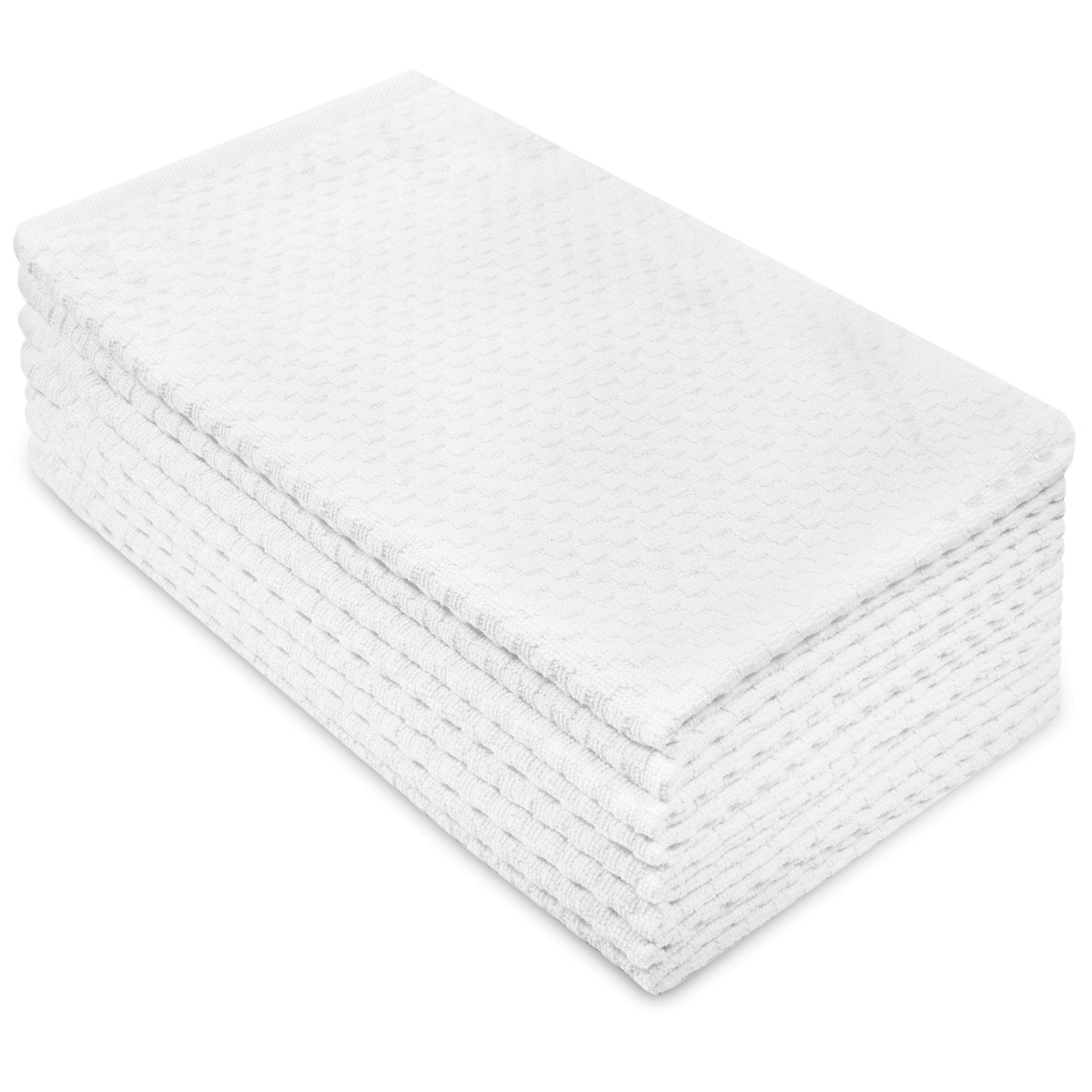 COTTON CRAFT Euro Café Set of 12 Waffle Weave Pure Cotton Super Absorbent Multipurpose Kitchen Towels, Dishcloths, Tea Towels White