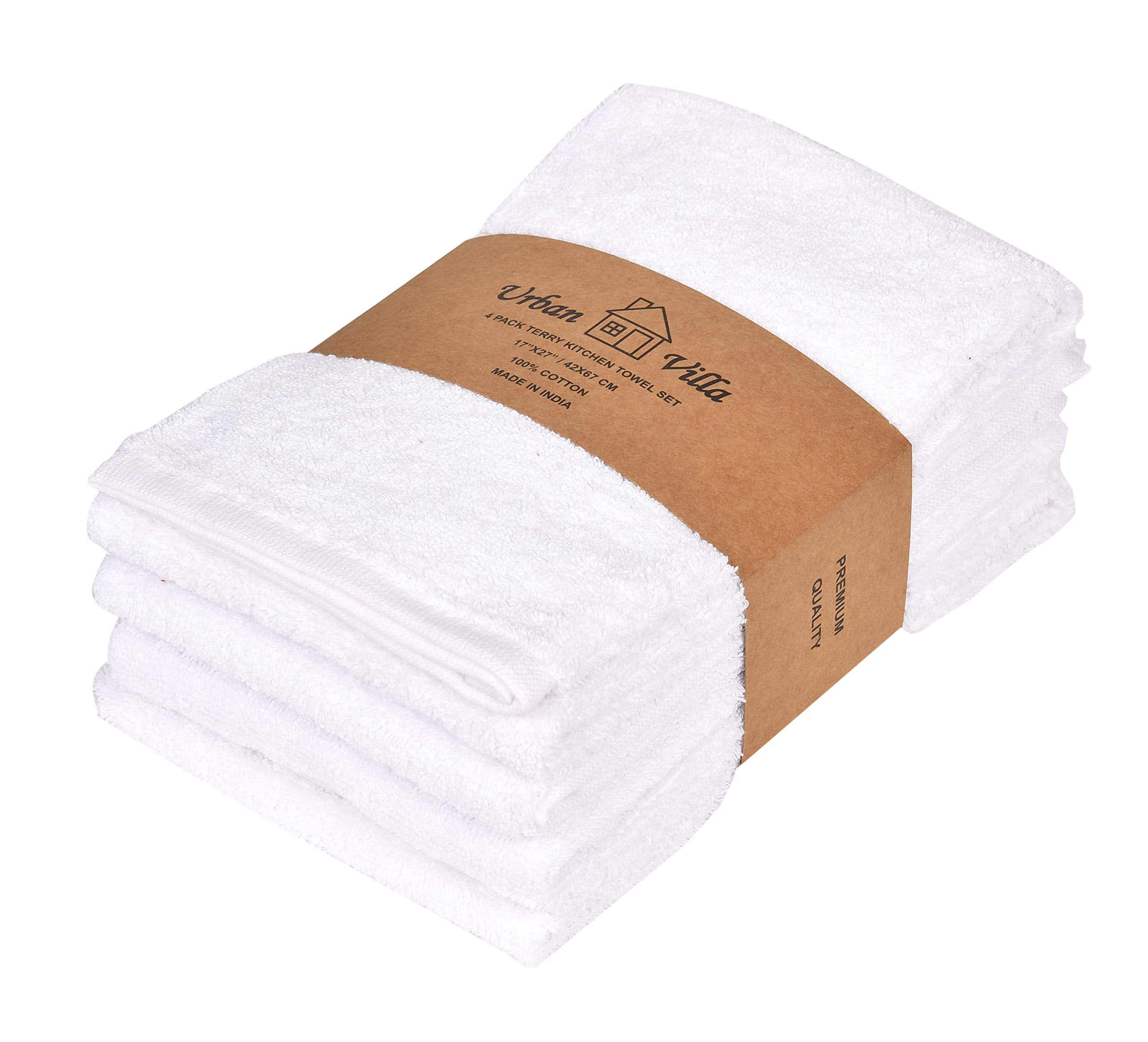 Urban Villa Kitchen Towels 100% Cotton Dish Towels for Kitchen (Set of 6) 20”x30” Dish Cloths Highly Absorbent Kitchen Linen Set with Hanging Loop Perfect for Drying Dishes Cleaning Towels-Blue White