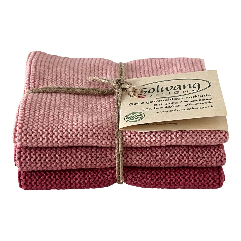 Solwang 3-Piece Danish Cotton Dishcloths in 100% Certified Organic Cotton Made in India (Rustic Blue Organic Combi)