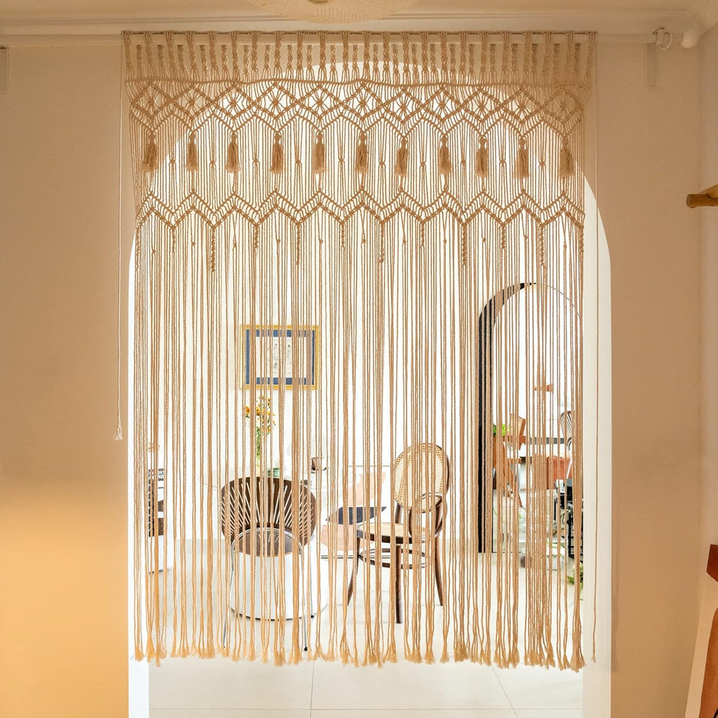Mkono Macrame Curtain Large Boho Woven Wall Hanging Window Curtains Handmade Bohemian Decor for Window Doorway Closet Wedding Backdrop Arch Bedroom Living Room Apartment, 51''Wide x 70''Long