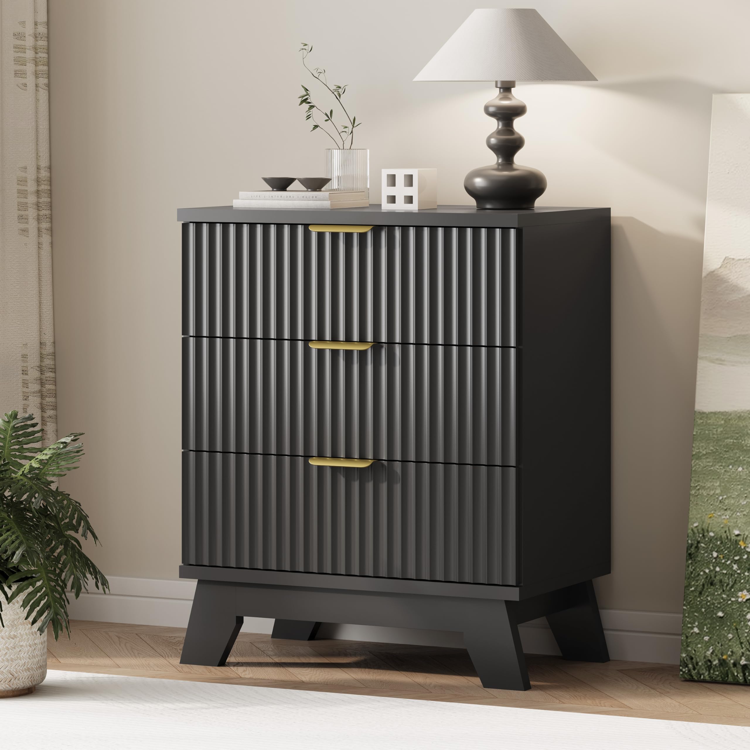9-Drawer Fluted Dresser, 57" Wide Natural Oak Storage Chest with Metal Handles