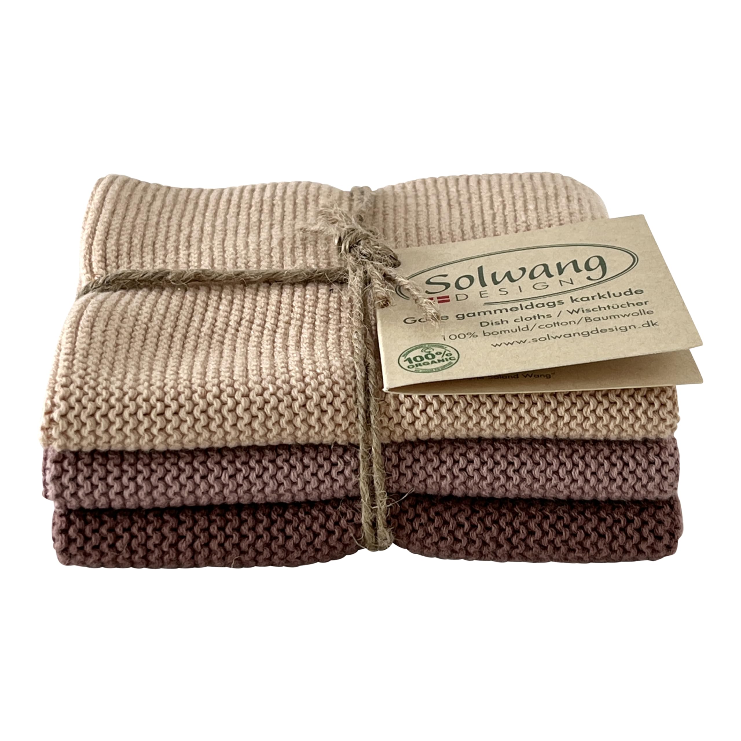 Solwang 3-Piece Danish Cotton Dishcloths in 100% Certified Organic Cotton Made in India (Rustic Blue Organic Combi)