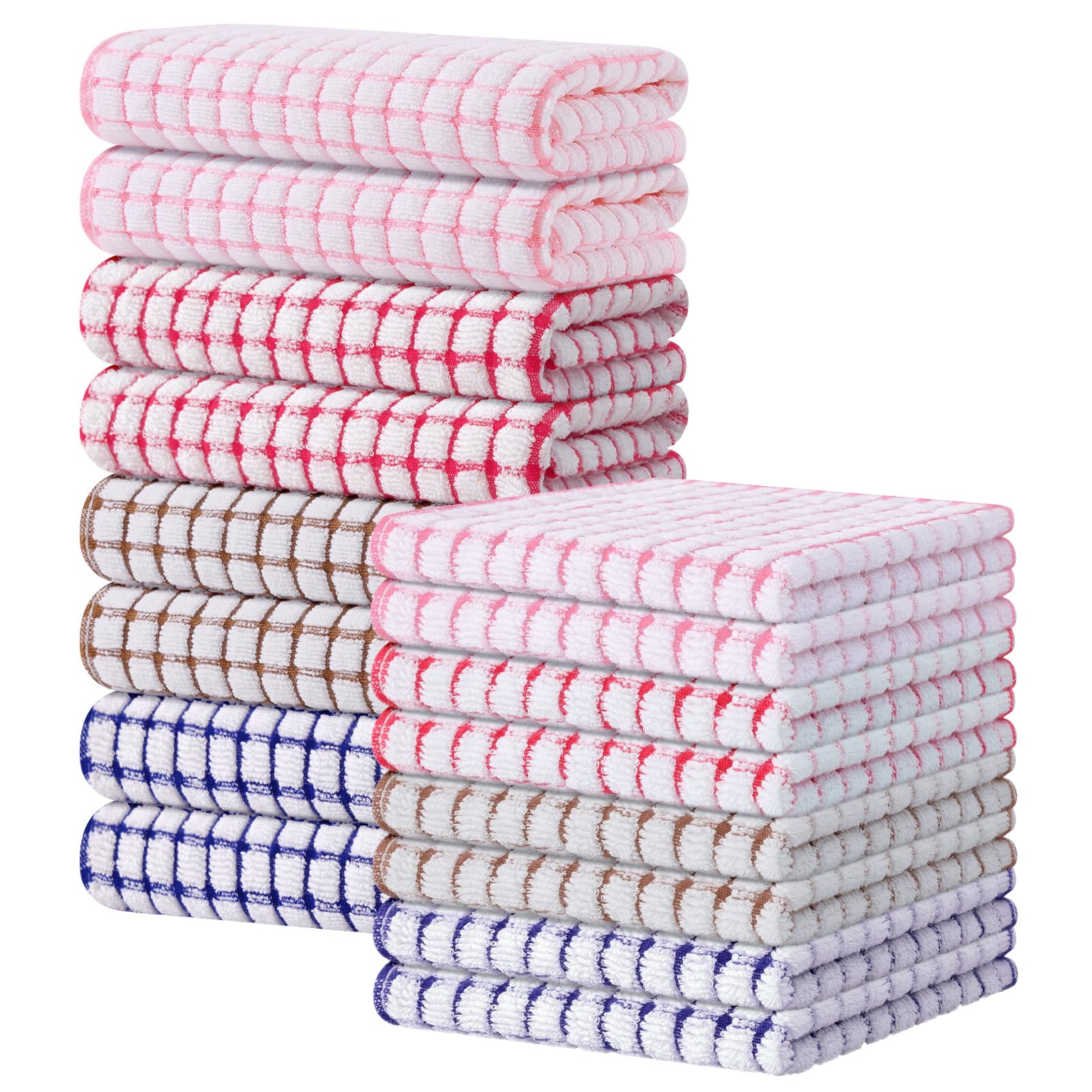 Kitinjoy Cotton 8 Pack Terry Kitchen Dish Cloths, 12 x 12 Inches Super Soft and Absorbent Dish Rags, Quick Drying Dish Towels for Washing Dishes, Mixed Color