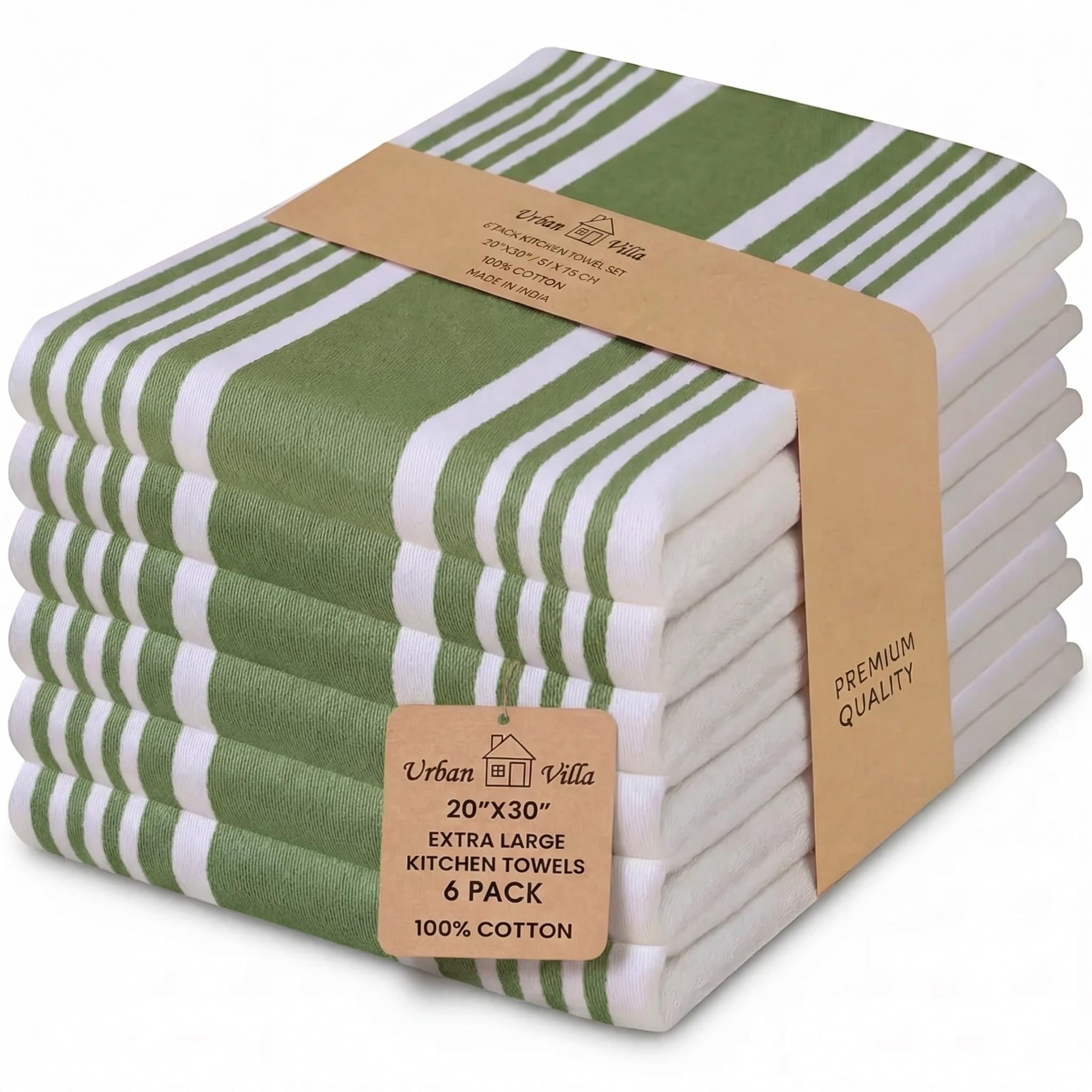 Urban Villa Kitchen Towels 100% Cotton Dish Towels for Kitchen (Set of 6) 20”x30” Dish Cloths Highly Absorbent Kitchen Linen Set with Hanging Loop Perfect for Drying Dishes Cleaning Towels-Blue White