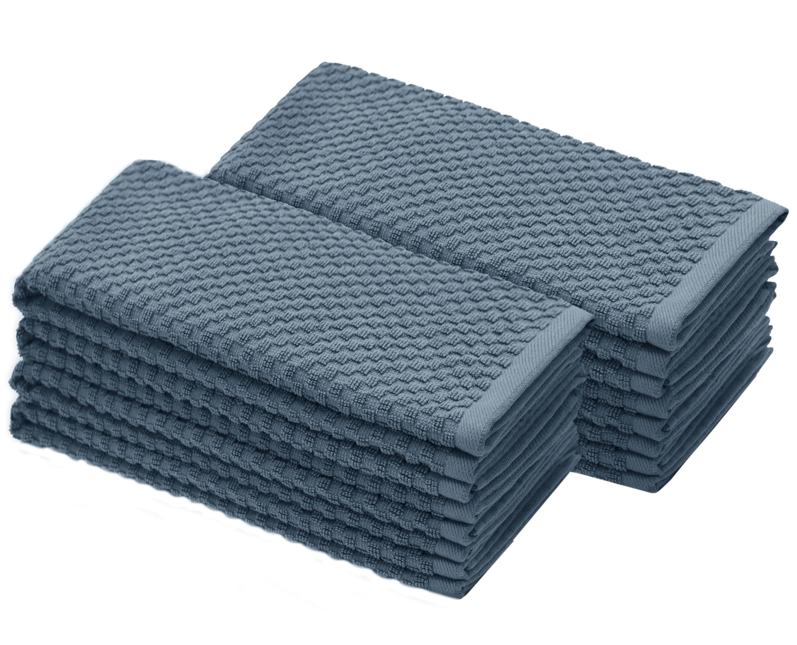 COTTON CRAFT Euro Café Set of 12 Waffle Weave Pure Cotton Super Absorbent Multipurpose Kitchen Towels, Dishcloths, Tea Towels White