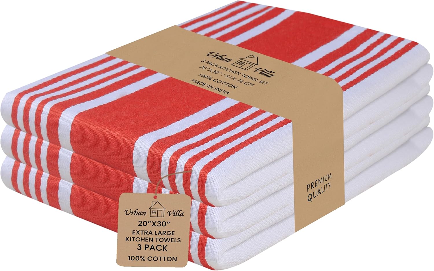 Urban Villa Kitchen Towels 100% Cotton Dish Towels for Kitchen (Set of 6) 20”x30” Dish Cloths Highly Absorbent Kitchen Linen Set with Hanging Loop Perfect for Drying Dishes Cleaning Towels-Blue White
