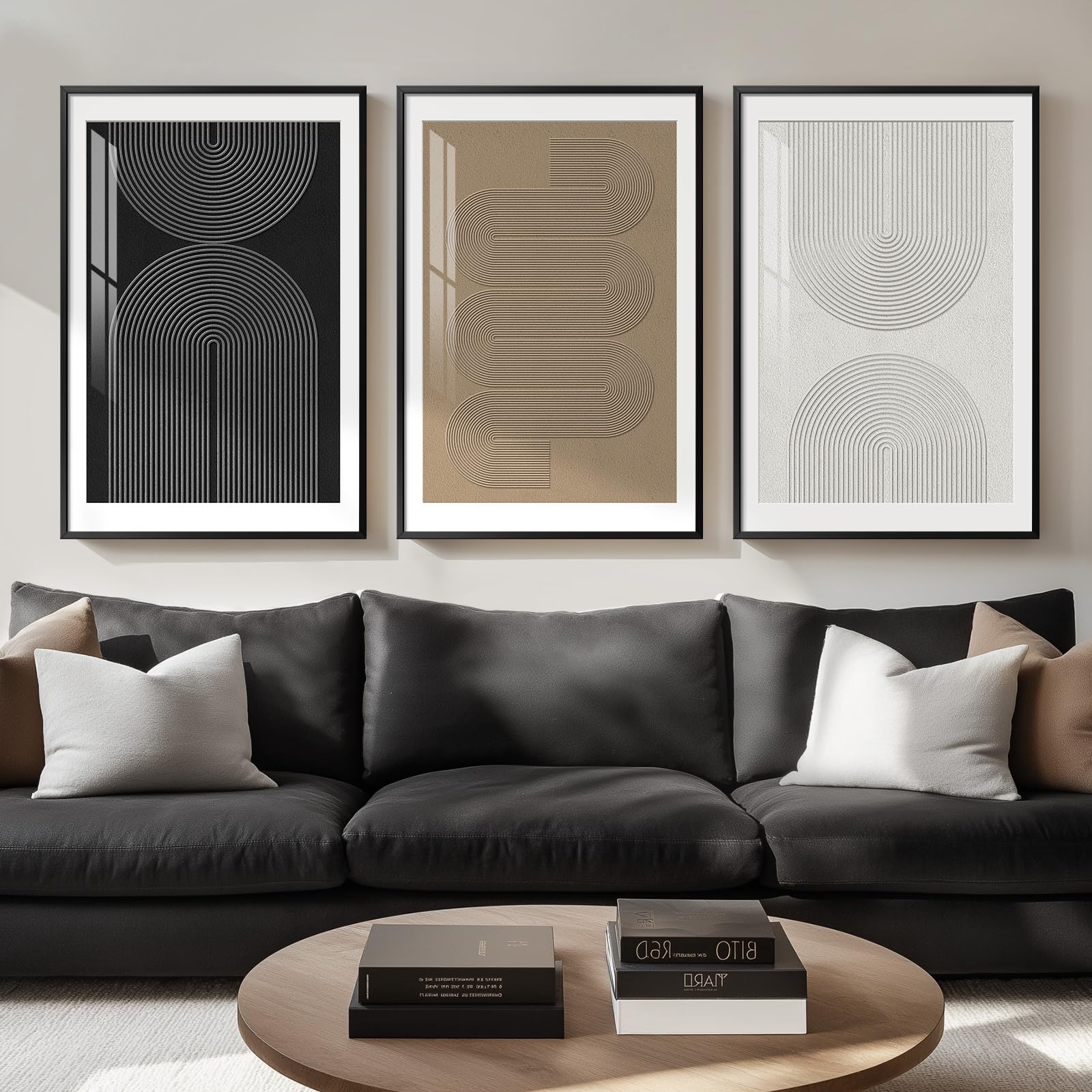 Framed Black and White Abstract Wall Art, 3 Piece Modern Canvas Prints Paintings Art for Walls, Minimalist Black White Abstract Pictures for Living Room Bedroom Dining Room Office Wall Decor 16x24 In