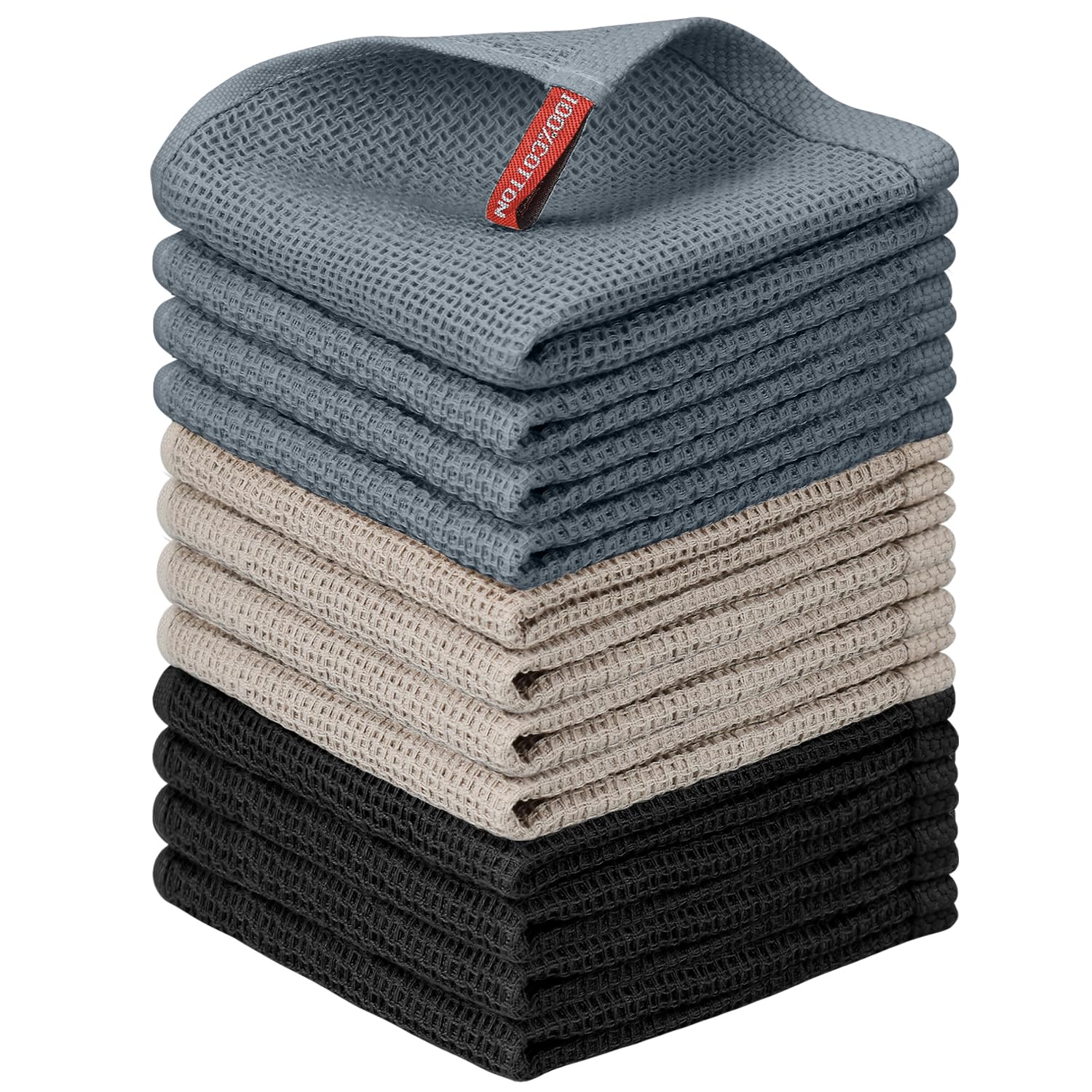 Nialnant 6 Pack Kitchen Towels and Dishcloths Sets,100% Cotton Soft Absorbent Quick Drying Dish Towels for Kitchen,Washing Dishes,12x12 Inches, Multi Color