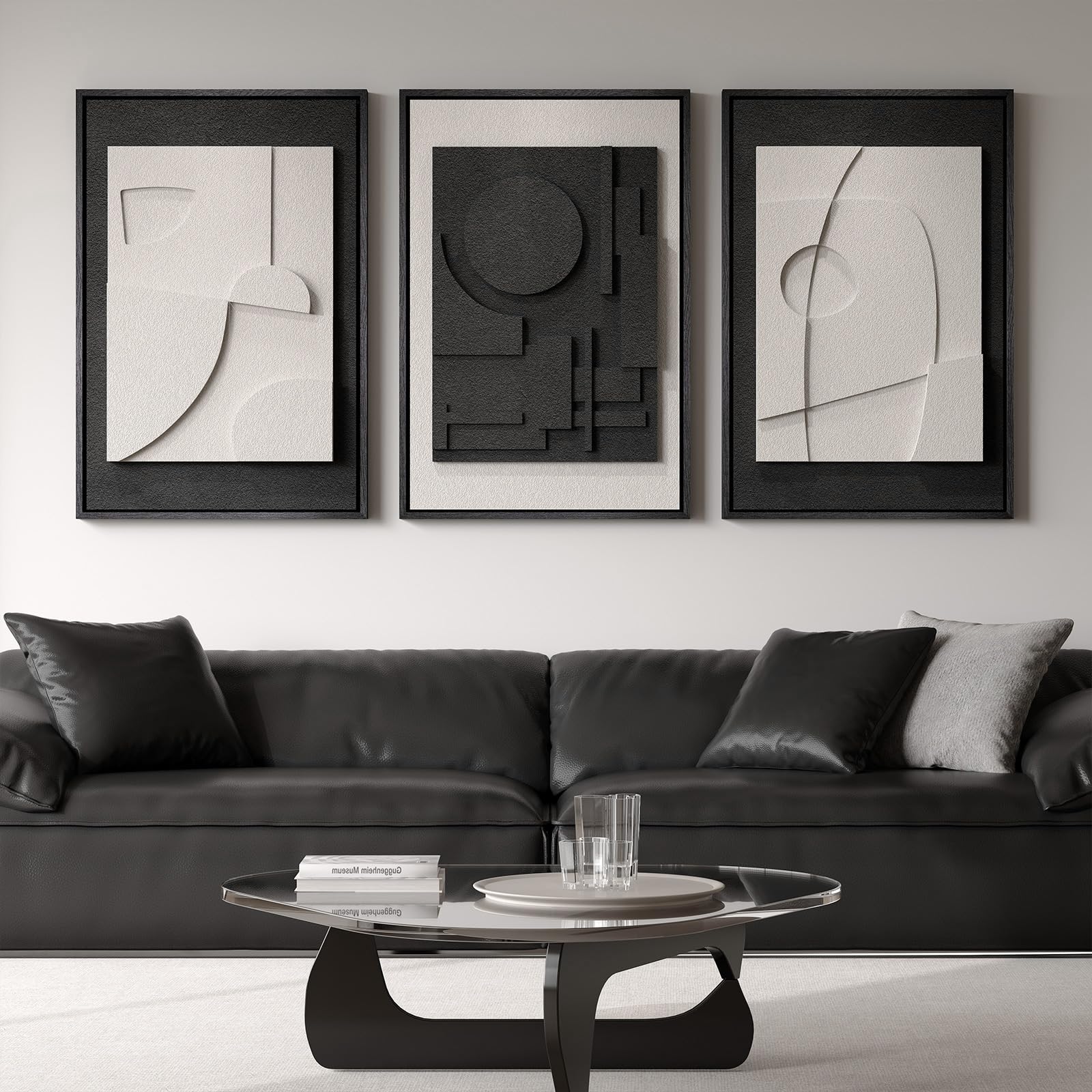 Framed Abstract 3D Textured Wall Art for Living Room, 3 Piece Modern Neutral Artwork for Walls, Brown White Geometric Sandstone Textured Painting for Bedroom, Home Office Decor-Total Size 30x60 Inch