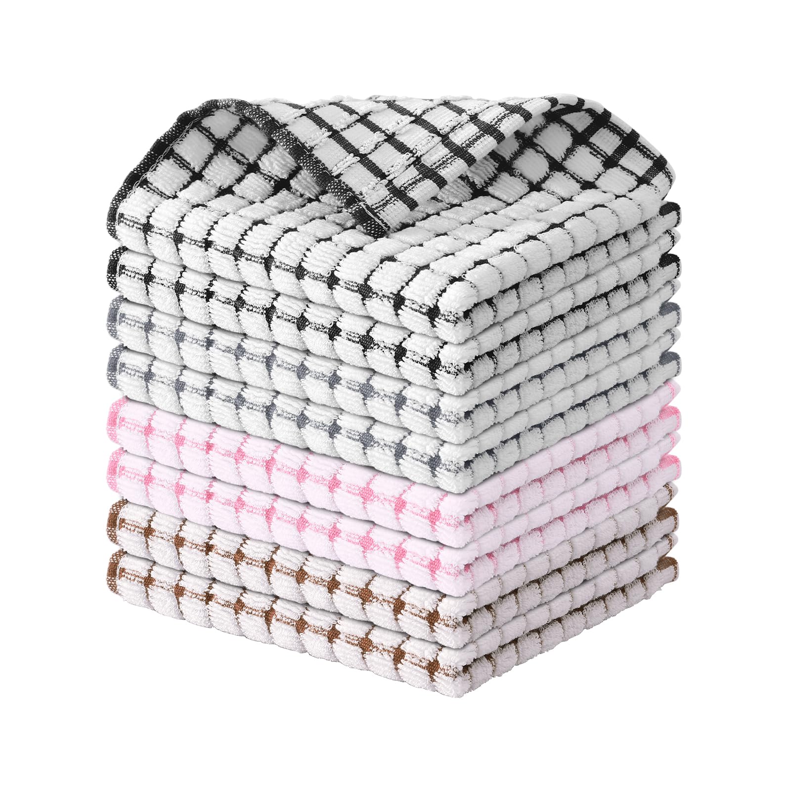 Kitinjoy Cotton 8 Pack Terry Kitchen Dish Cloths, 12 x 12 Inches Super Soft and Absorbent Dish Rags, Quick Drying Dish Towels for Washing Dishes, Mixed Color