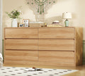 TEENFON 55" Dresser for Bedroom with 6 Drawers, Dressers & Chests of Drawers with Curved Profile Design, 6 Drawer Dresser, Bedroom Dressers, Wood Dressers for Bedroom, Hallway, Natural
