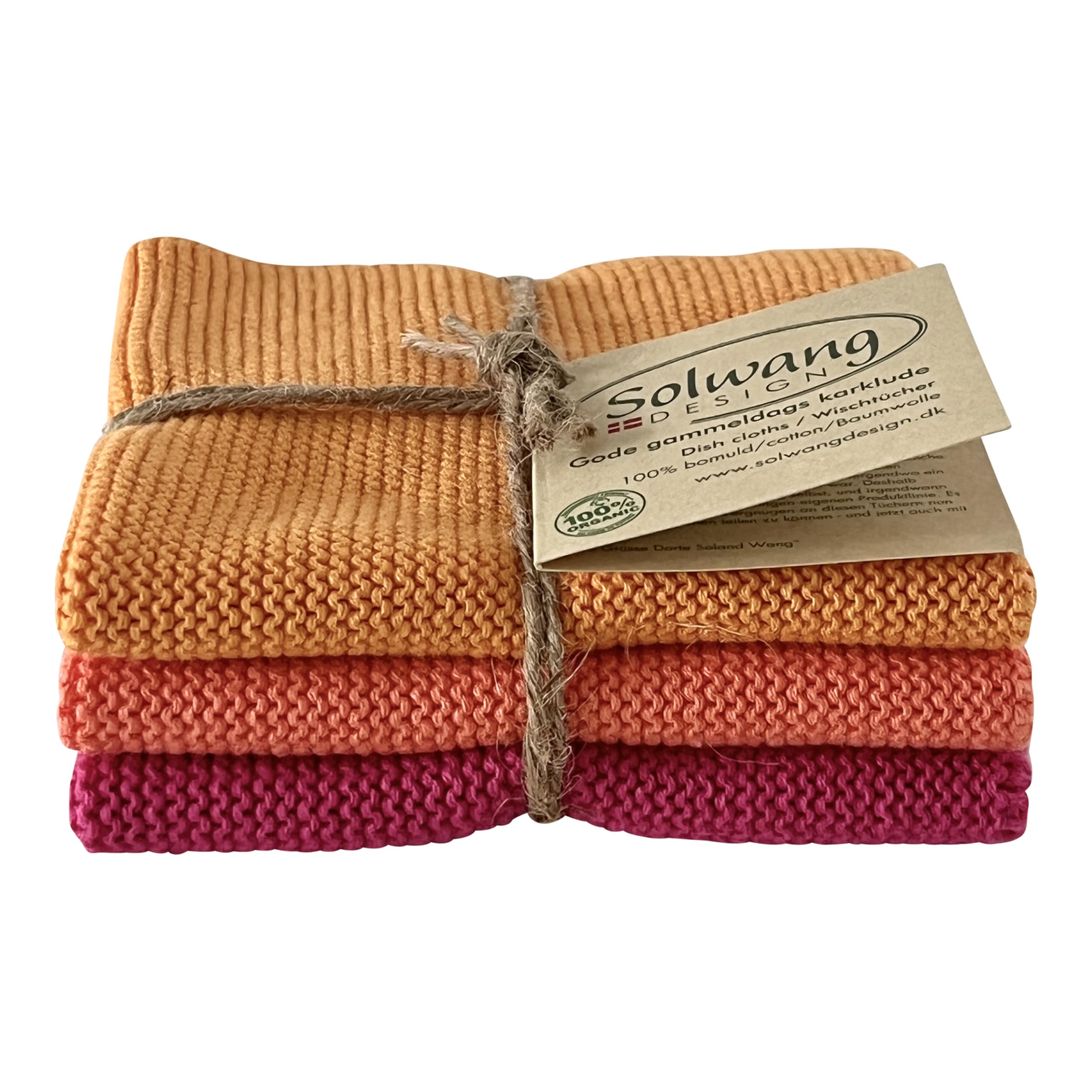 Solwang 3-Piece Danish Cotton Dishcloths in 100% Certified Organic Cotton Made in India (Rustic Blue Organic Combi)