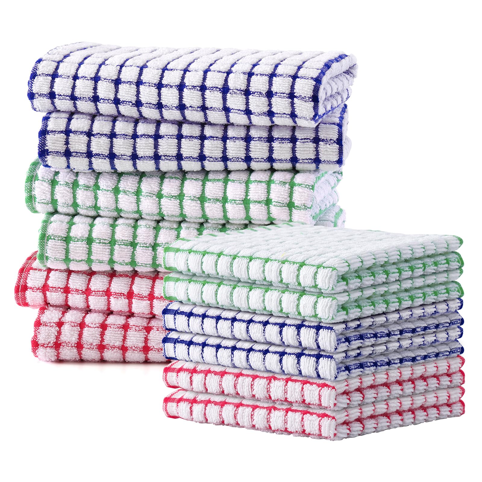 Kitinjoy Cotton 8 Pack Terry Kitchen Dish Cloths, 12 x 12 Inches Super Soft and Absorbent Dish Rags, Quick Drying Dish Towels for Washing Dishes, Mixed Color