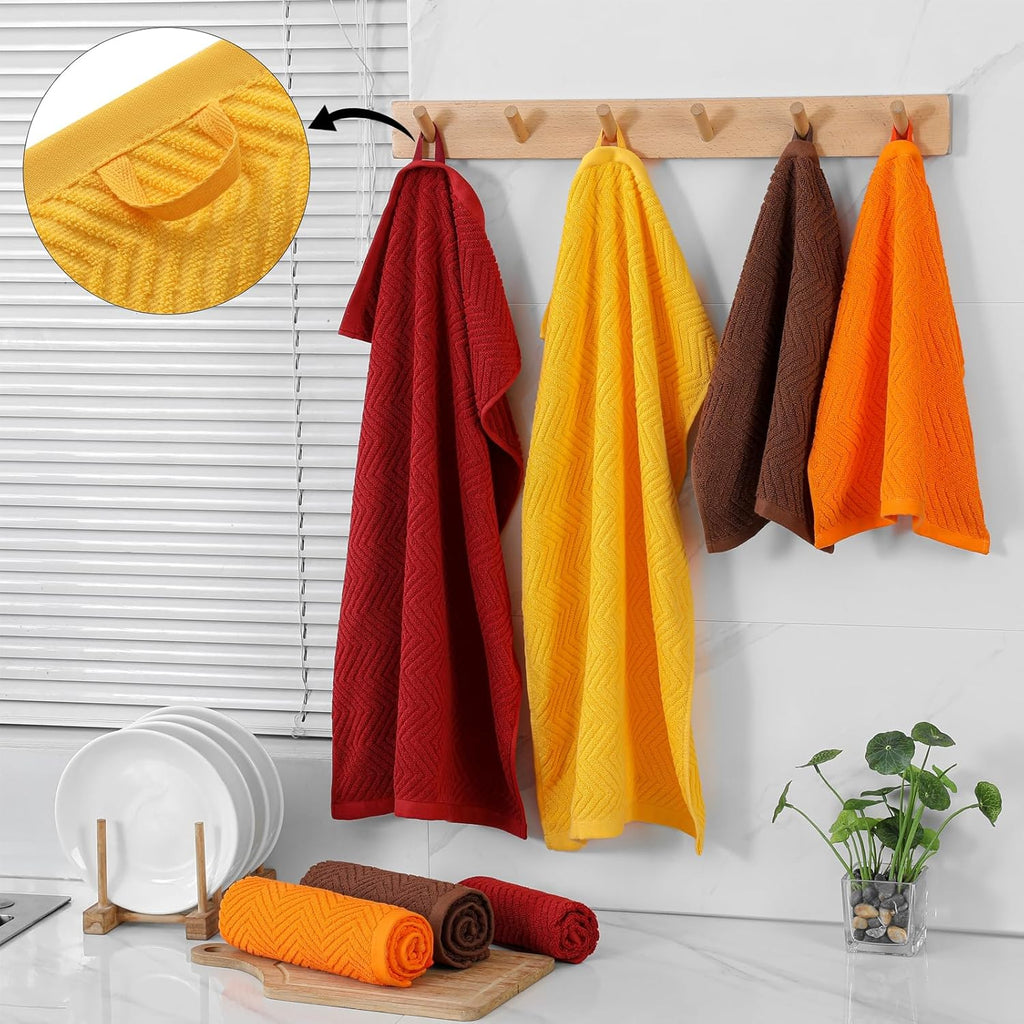 100% Cotton Kitchen Towels and Dishcloths Set, Pack of 8 Super Absorbent 16" x 25" Kitchen Towels and 13" x 13" Dish Cloths (400 GSM)