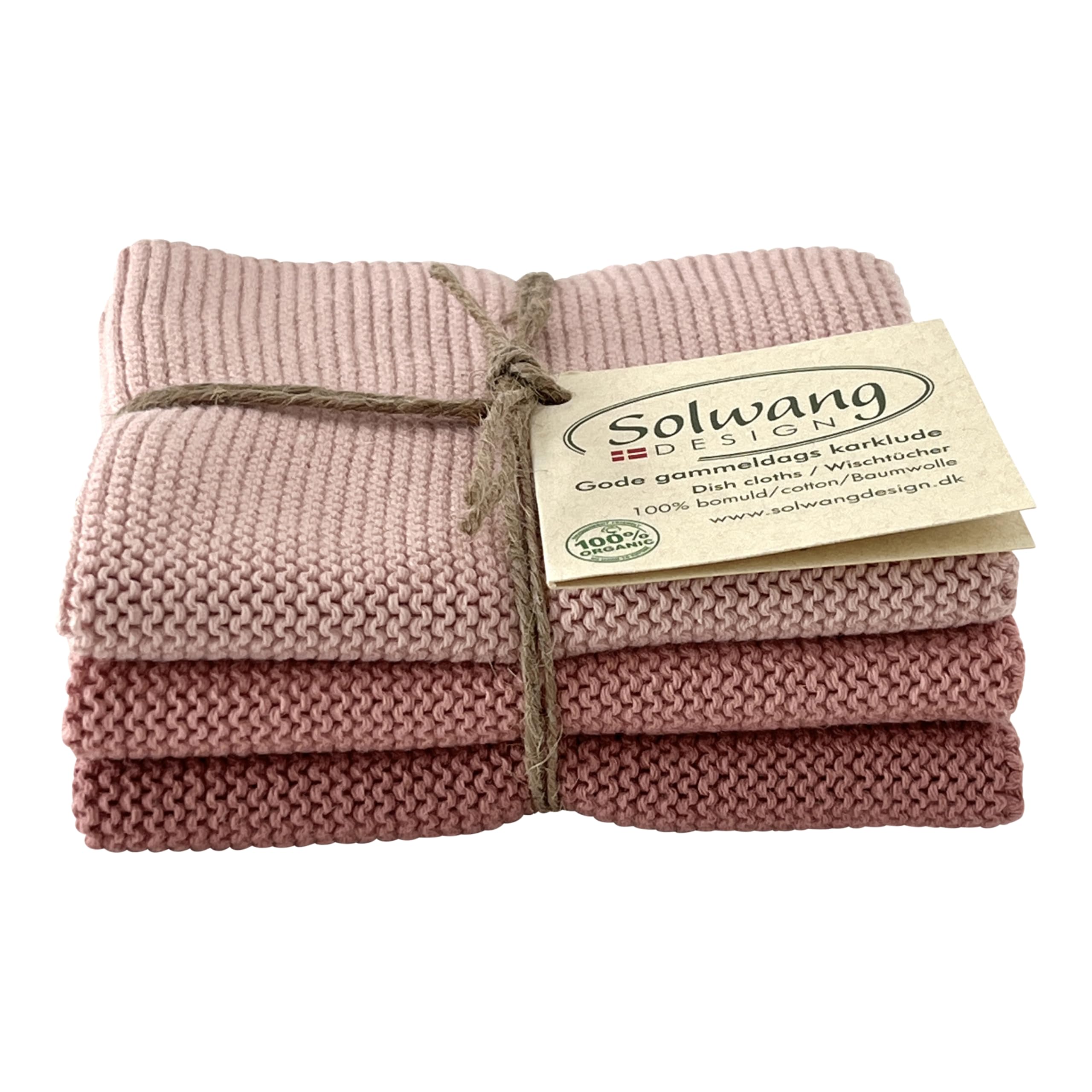Solwang 3-Piece Danish Cotton Dishcloths in 100% Certified Organic Cotton Made in India (Rustic Blue Organic Combi)