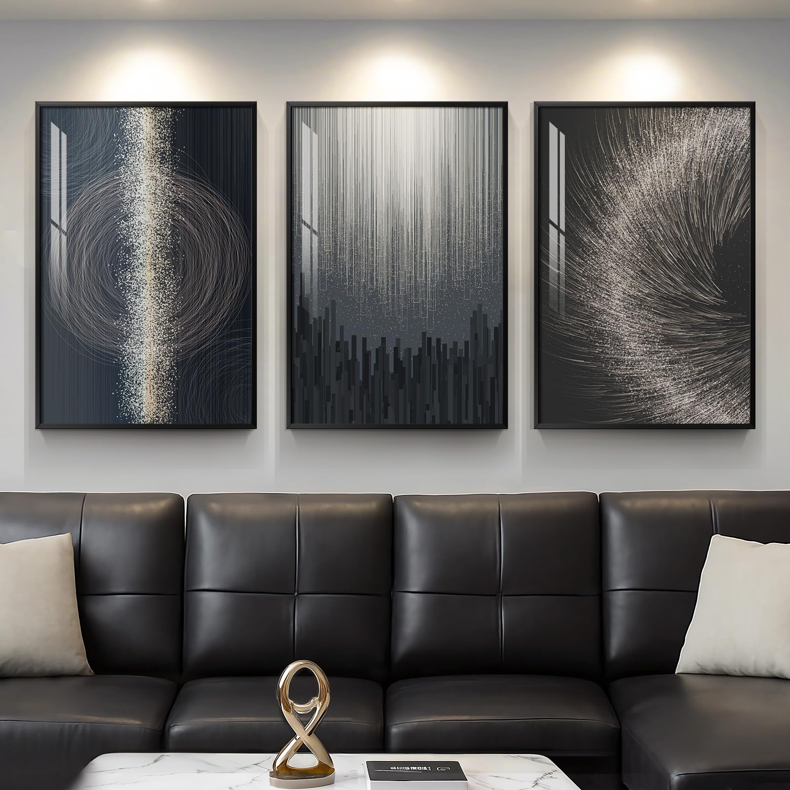 Large Framed Modern Luxury Gold Wall Art for Living Room, 3 Piece Bright Style Art Prints Paintings Artwork for Walls, Bronze Gold Geometric Pictures for Hallway Stair Office Wall Decor 24x36 In