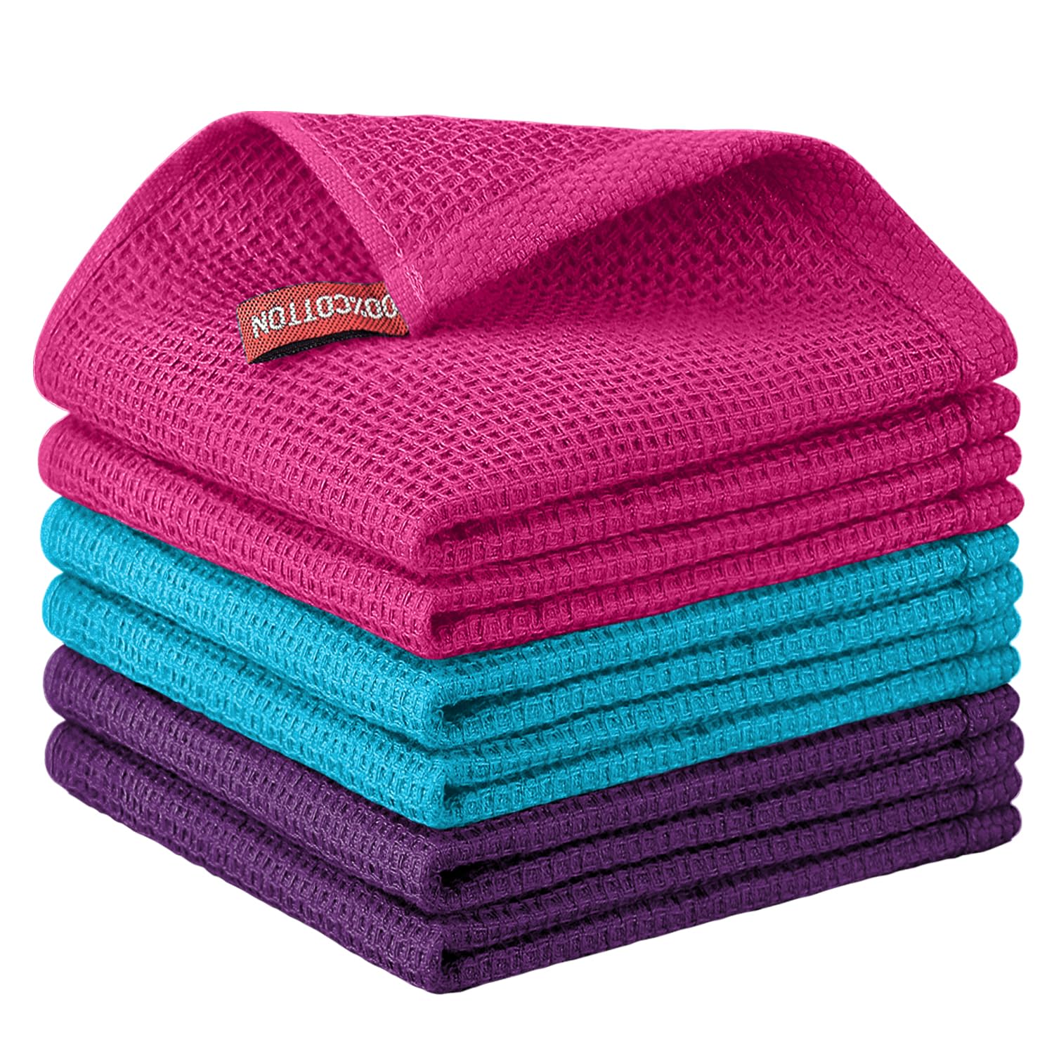 Nialnant 6 Pack Kitchen Towels and Dishcloths Sets,100% Cotton Soft Absorbent Quick Drying Dish Towels for Kitchen,Washing Dishes,12x12 Inches, Multi Color