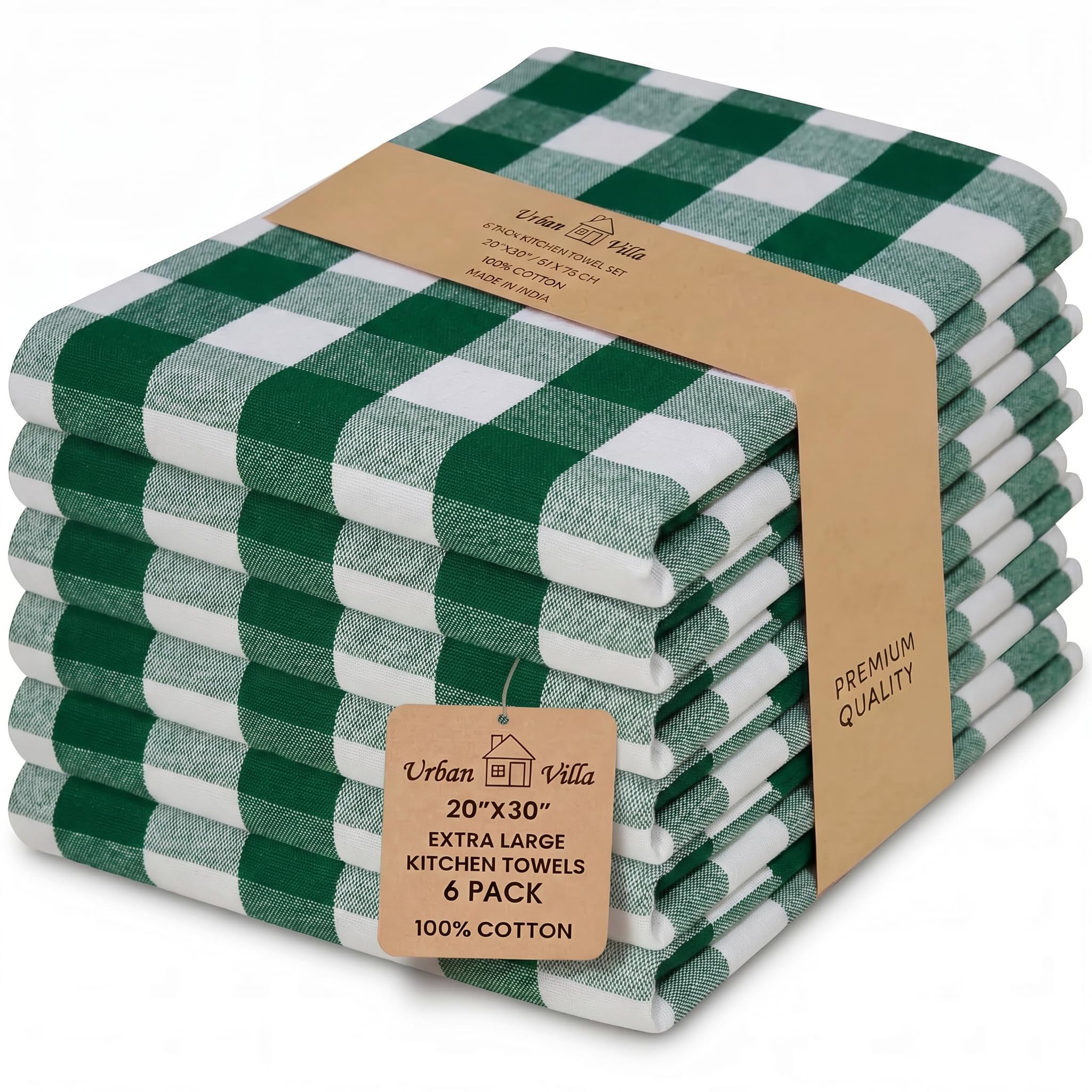 Urban Villa Kitchen Towels 100% Cotton Dish Towels for Kitchen (Set of 6) 20”x30” Dish Cloths Highly Absorbent Kitchen Linen Set with Hanging Loop Perfect for Drying Dishes Cleaning Towels-Blue White