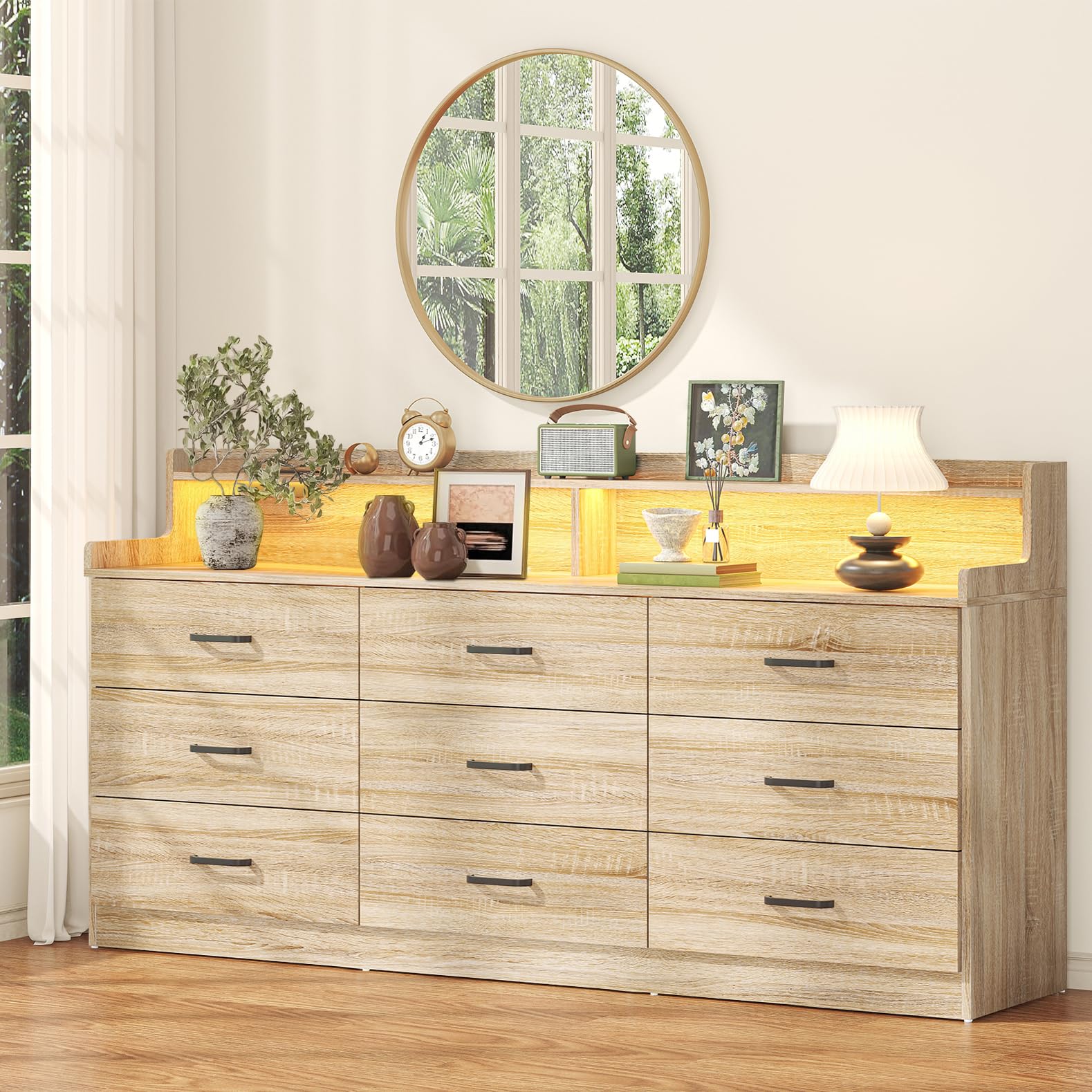 Bigbiglife Dresser for Bedroom, 6 Drawer Double Dresser, Modern Chest of Drawers with Deep Drawers, TV Stand Large Storage Organizer for Living Room, Closet (Light Oak)