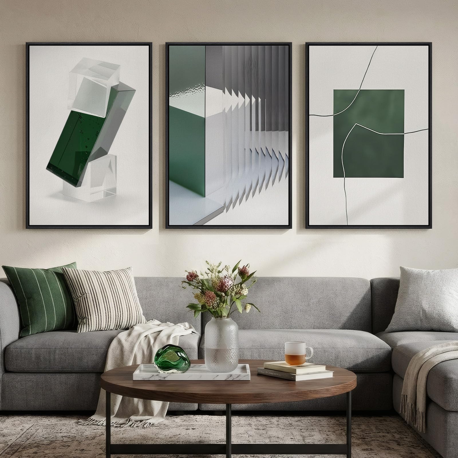 Large Framed Blue and Grey Abstract Wall Art for Living Room, 3 Piece Modern Canvas Prints Paintings Artwork for Walls, Minimalist Abstract Pictures Wall Decor for Hallway Office Bedroom 24x36 In
