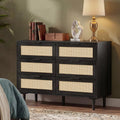 FUQARHY 6 Drawer Dresser Rattan Dresser Modern Chest with Drawers,Wood Storage Closet Dressers Chest of Drawers for Bedroom,Living Room,Hallway (Natural)