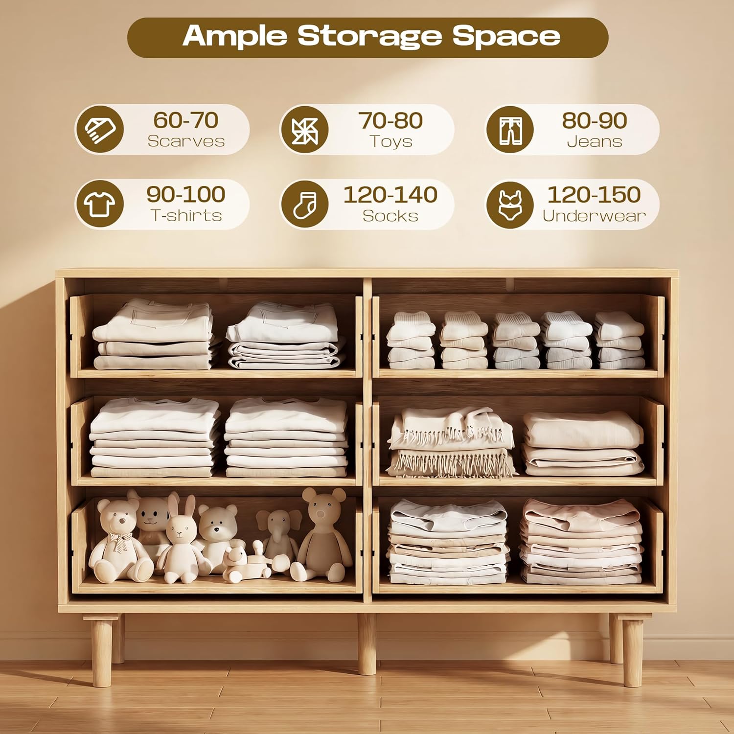 FUQARHY 6 Drawer Dresser Rattan Dresser Modern Chest with Drawers,Wood Storage Closet Dressers Chest of Drawers for Bedroom,Living Room,Hallway (Natural)