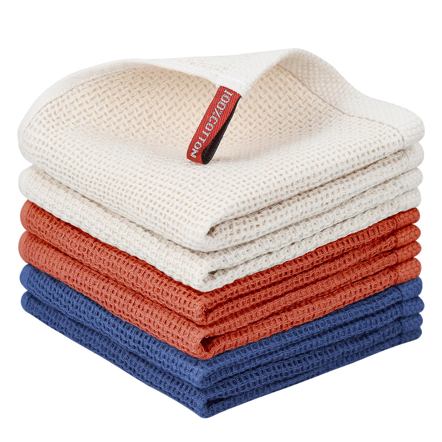 Nialnant 6 Pack Kitchen Towels and Dishcloths Sets,100% Cotton Soft Absorbent Quick Drying Dish Towels for Kitchen,Washing Dishes,12x12 Inches, Multi Color