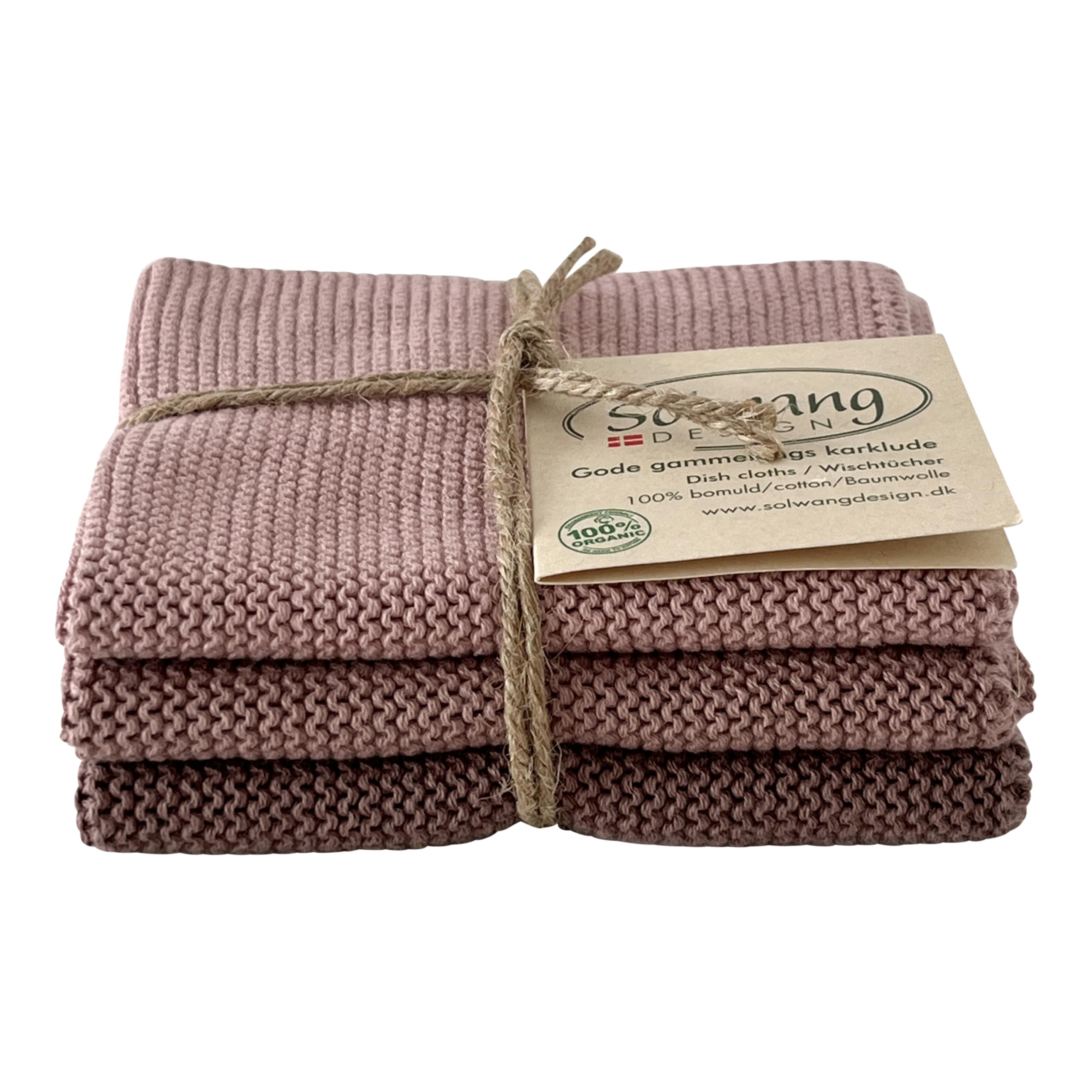 Solwang 3-Piece Danish Cotton Dishcloths in 100% Certified Organic Cotton Made in India (Rustic Blue Organic Combi)