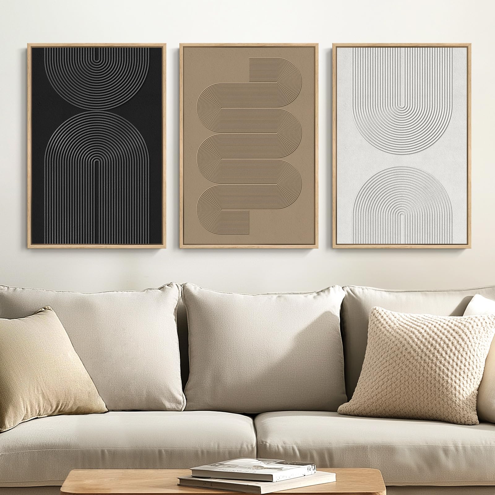 Framed Black and White Abstract Wall Art, 3 Piece Modern Canvas Prints Paintings Art for Walls, Minimalist Black White Abstract Pictures for Living Room Bedroom Dining Room Office Wall Decor 16x24 In