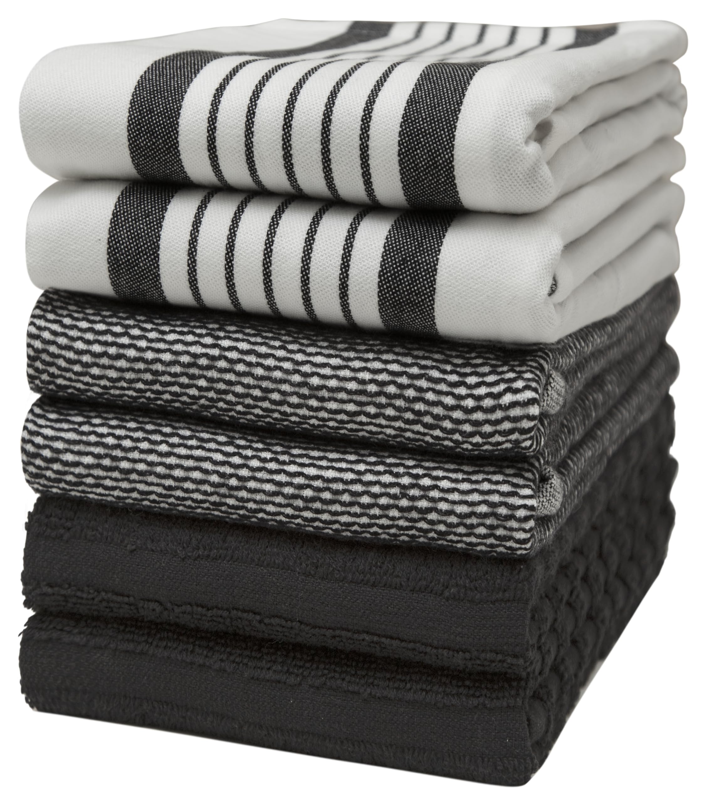 Premium Kitchen Towels (20”x 28”, 6 Pack) | Large Cotton Dish Towels | Flat & Terry Highly Absorbent Kitchen Linen Set with Hanging Loop | Gray