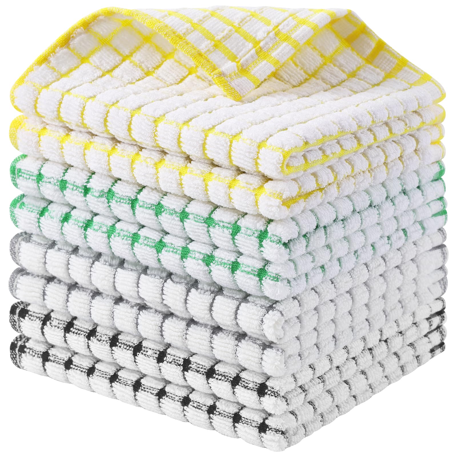 Kitinjoy Cotton 8 Pack Terry Kitchen Dish Cloths, 12 x 12 Inches Super Soft and Absorbent Dish Rags, Quick Drying Dish Towels for Washing Dishes, Mixed Color