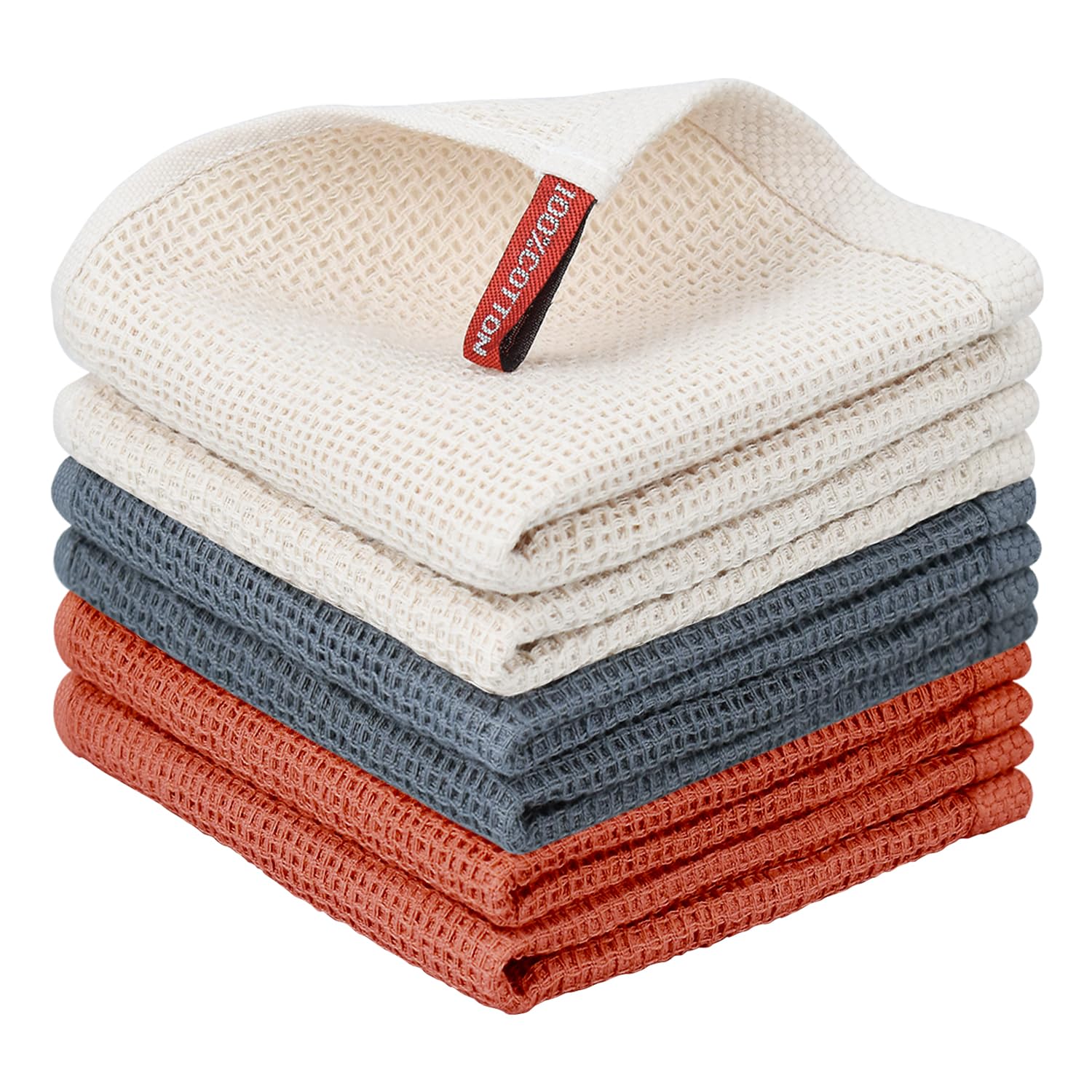 Nialnant 6 Pack Kitchen Towels and Dishcloths Sets,100% Cotton Soft Absorbent Quick Drying Dish Towels for Kitchen,Washing Dishes,12x12 Inches, Multi Color