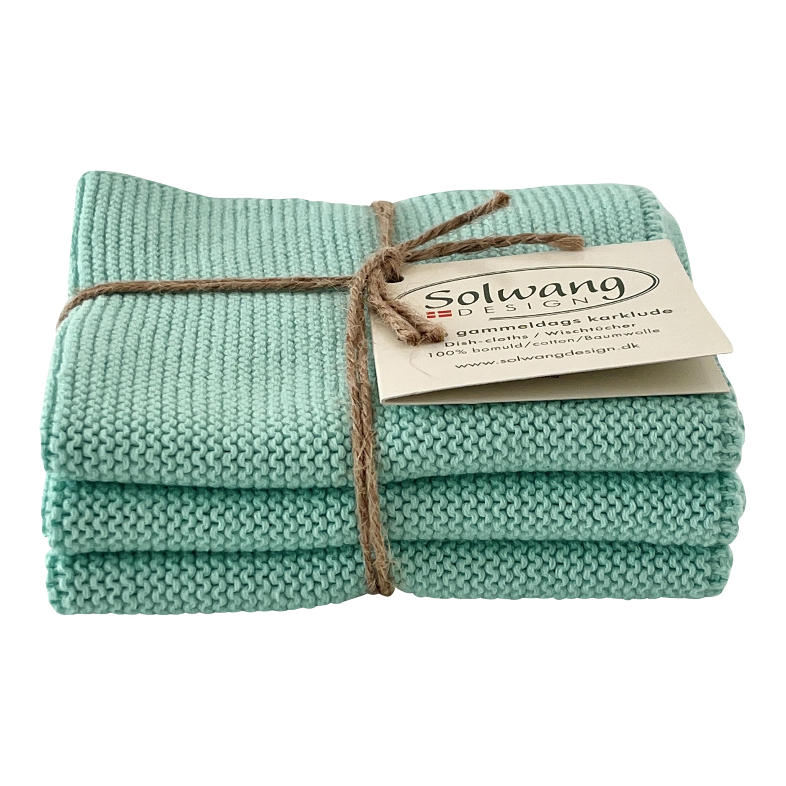 Solwang 3-Piece Danish Cotton Dishcloths in 100% Certified Organic Cotton Made in India (Rustic Blue Organic Combi)