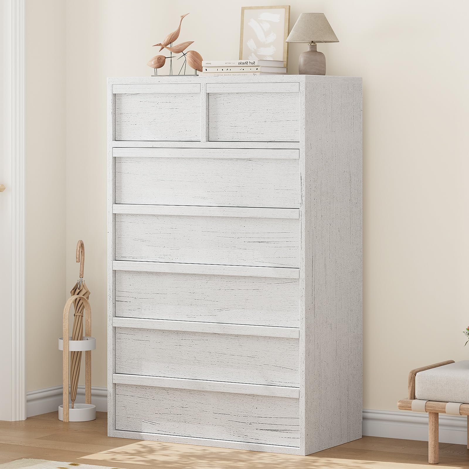 GarveeHome 7 Drawer Dresser for Bedroom, 54in Wide Natural Oak 7 Chest of Drawers with Large Storage, Wooden Dresser Organizer Closet for Living Room, Entryway, Nursery