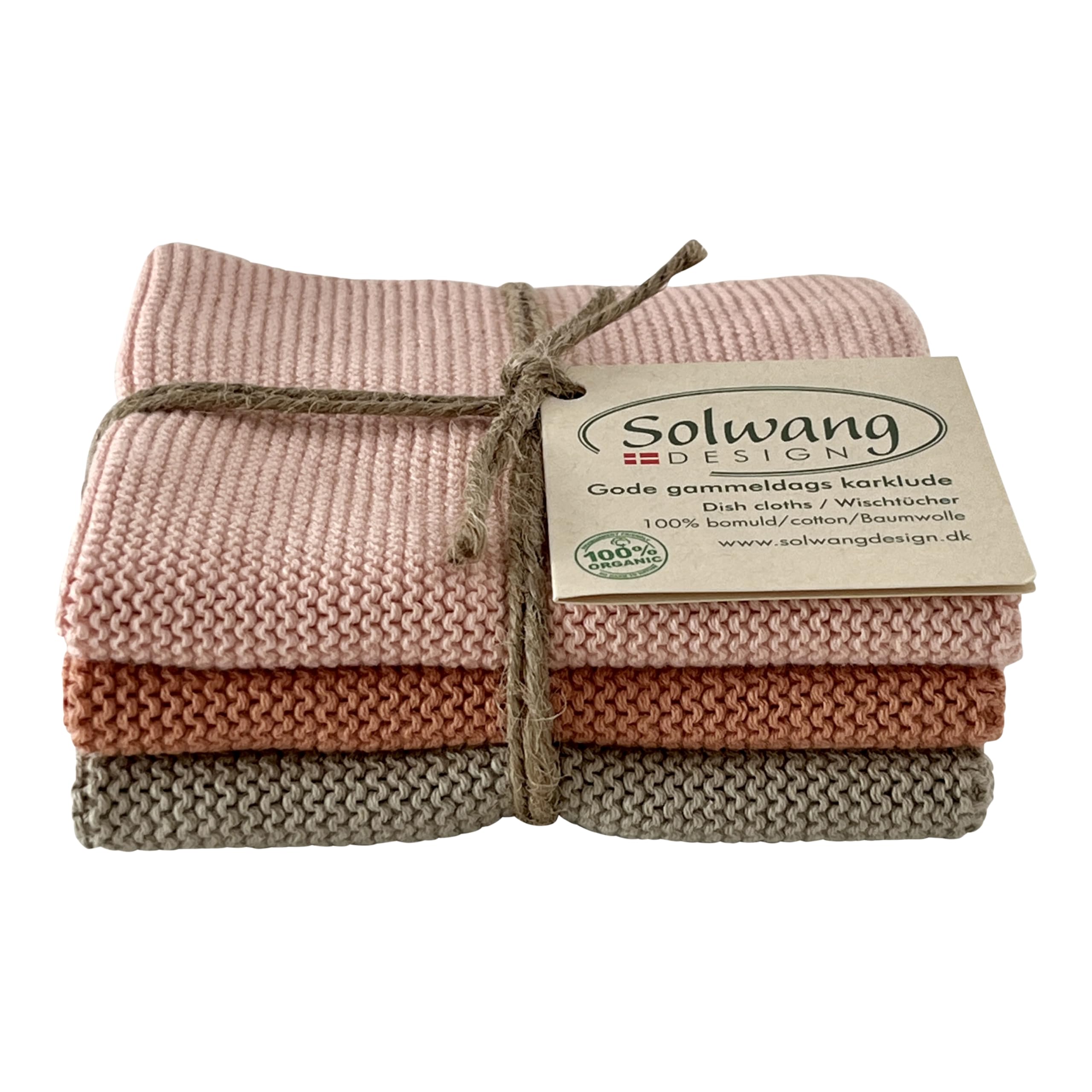 Solwang 3-Piece Danish Cotton Dishcloths in 100% Certified Organic Cotton Made in India (Rustic Blue Organic Combi)