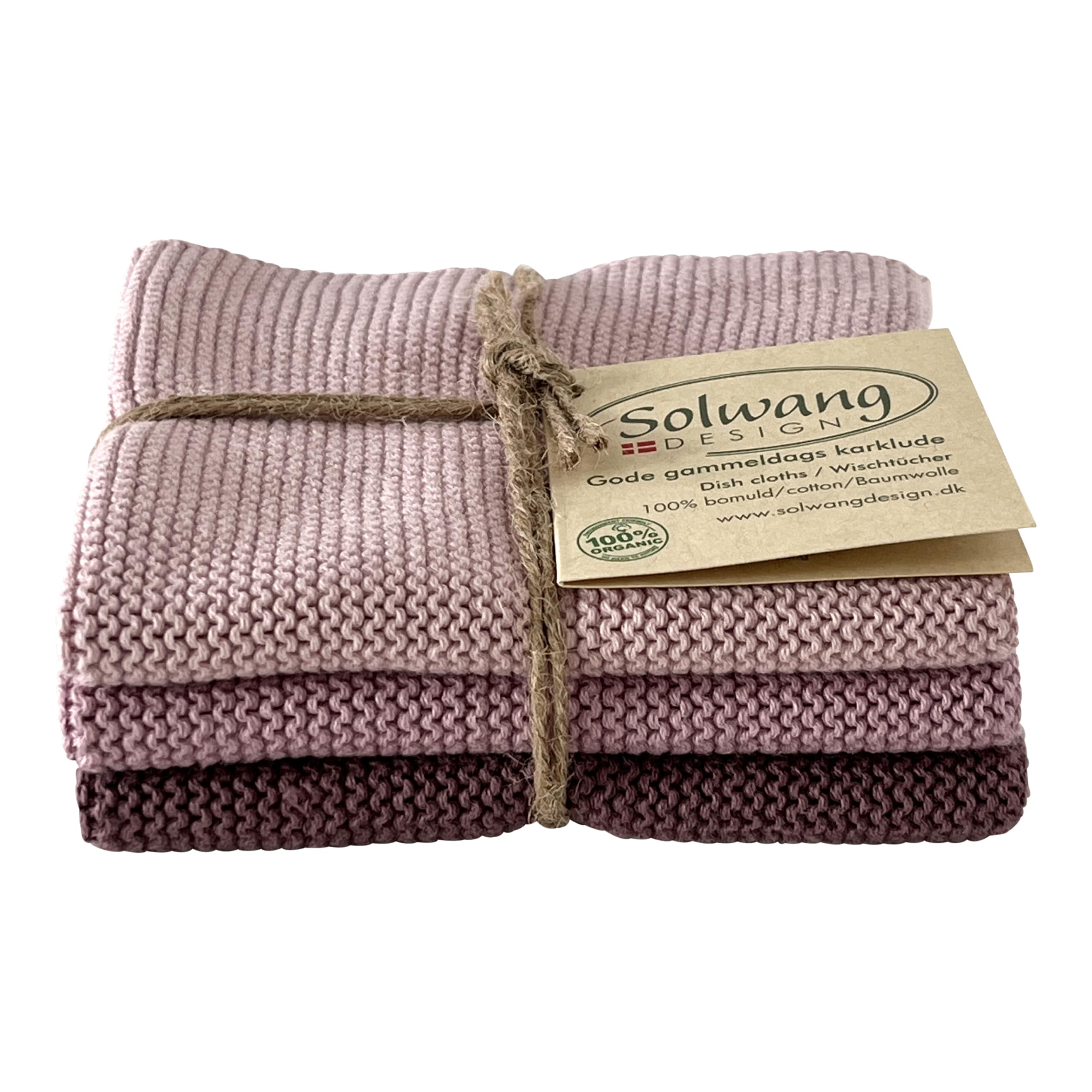 Solwang 3-Piece Danish Cotton Dishcloths in 100% Certified Organic Cotton Made in India (Rustic Blue Organic Combi)