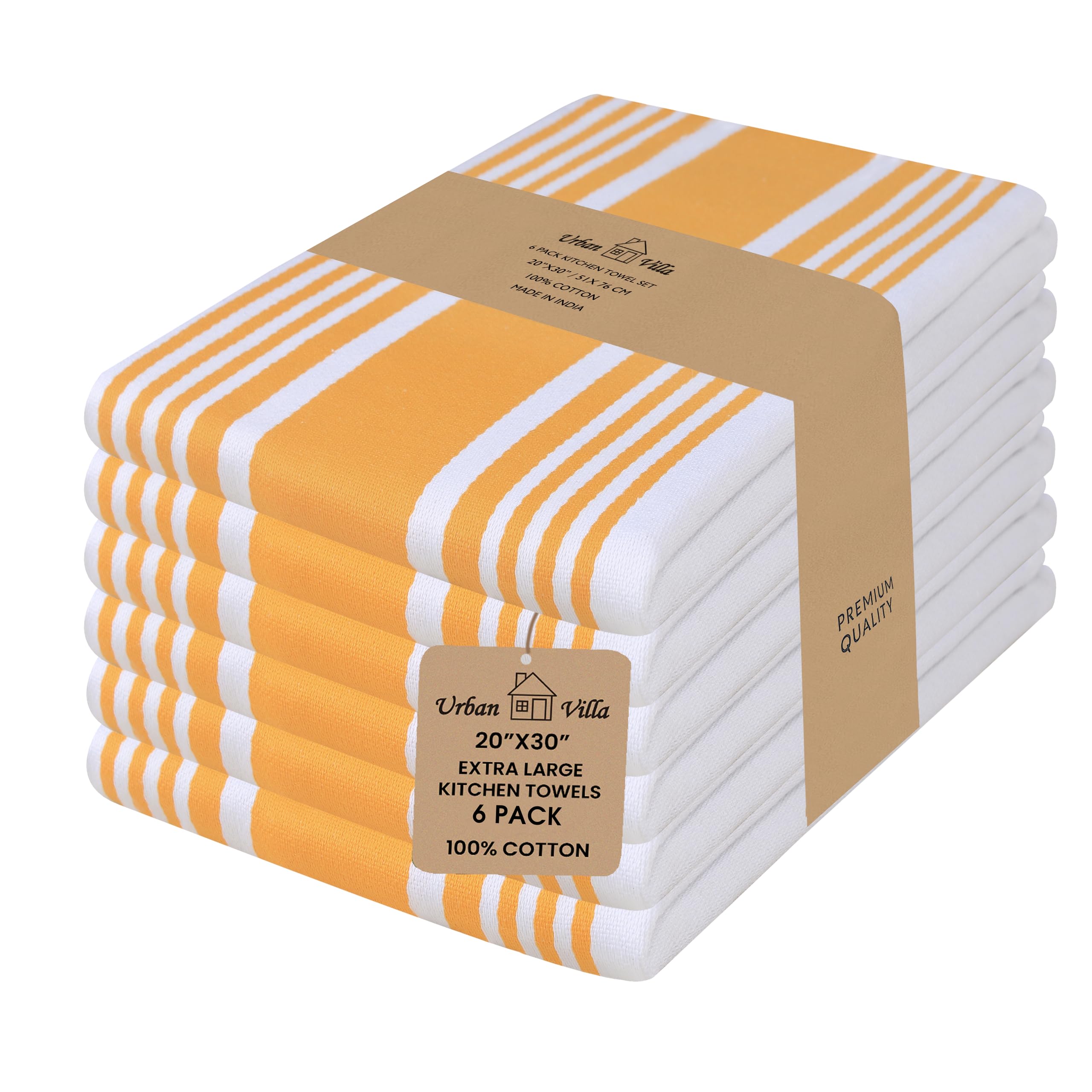Urban Villa Kitchen Towels 100% Cotton Dish Towels for Kitchen (Set of 6) 20”x30” Dish Cloths Highly Absorbent Kitchen Linen Set with Hanging Loop Perfect for Drying Dishes Cleaning Towels-Blue White