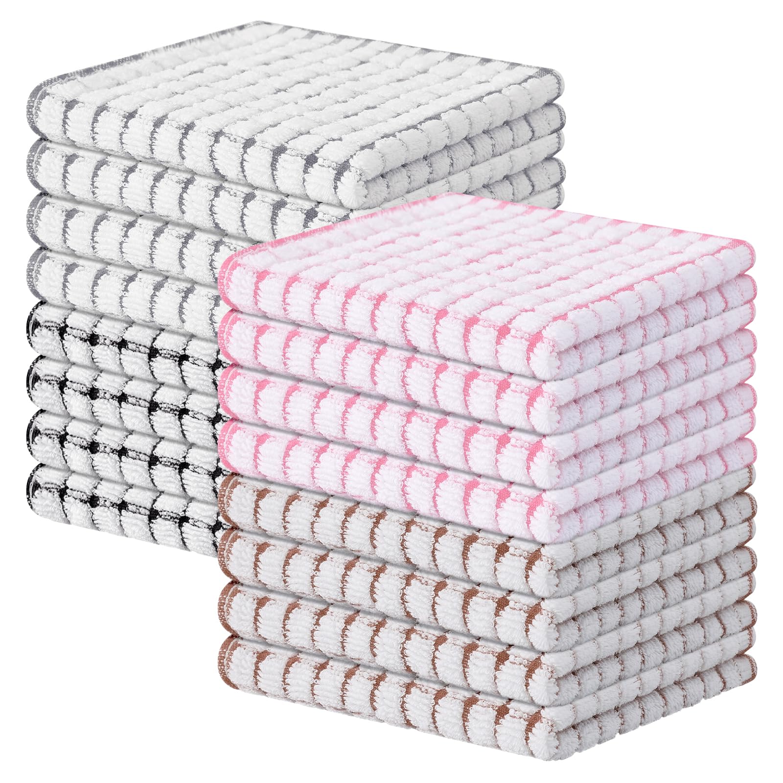 Kitinjoy Cotton 8 Pack Terry Kitchen Dish Cloths, 12 x 12 Inches Super Soft and Absorbent Dish Rags, Quick Drying Dish Towels for Washing Dishes, Mixed Color
