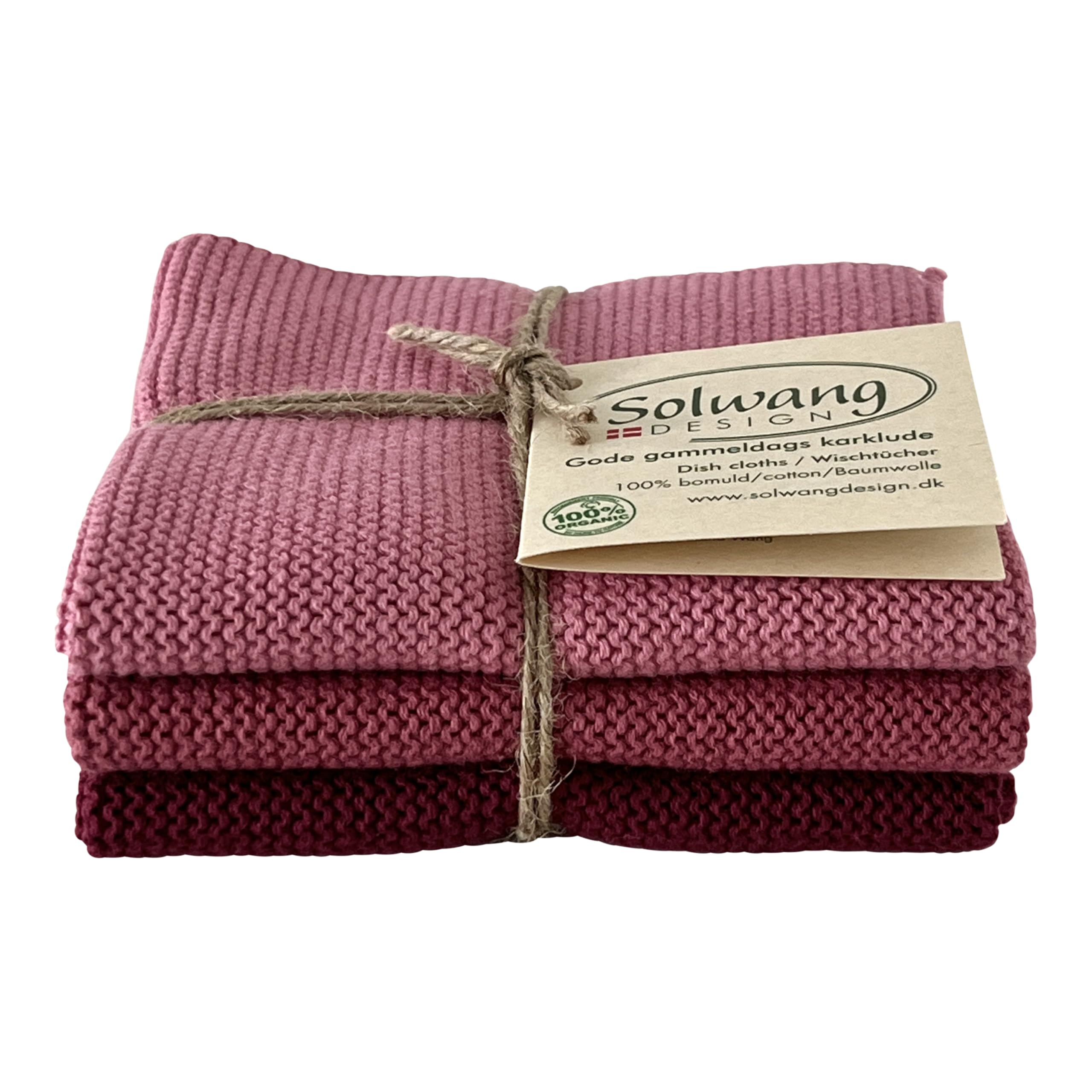 Solwang 3-Piece Danish Cotton Dishcloths in 100% Certified Organic Cotton Made in India (Rustic Blue Organic Combi)