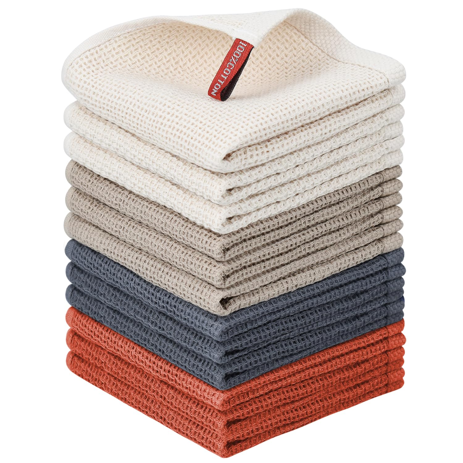 Nialnant 6 Pack Kitchen Towels and Dishcloths Sets,100% Cotton Soft Absorbent Quick Drying Dish Towels for Kitchen,Washing Dishes,12x12 Inches, Multi Color