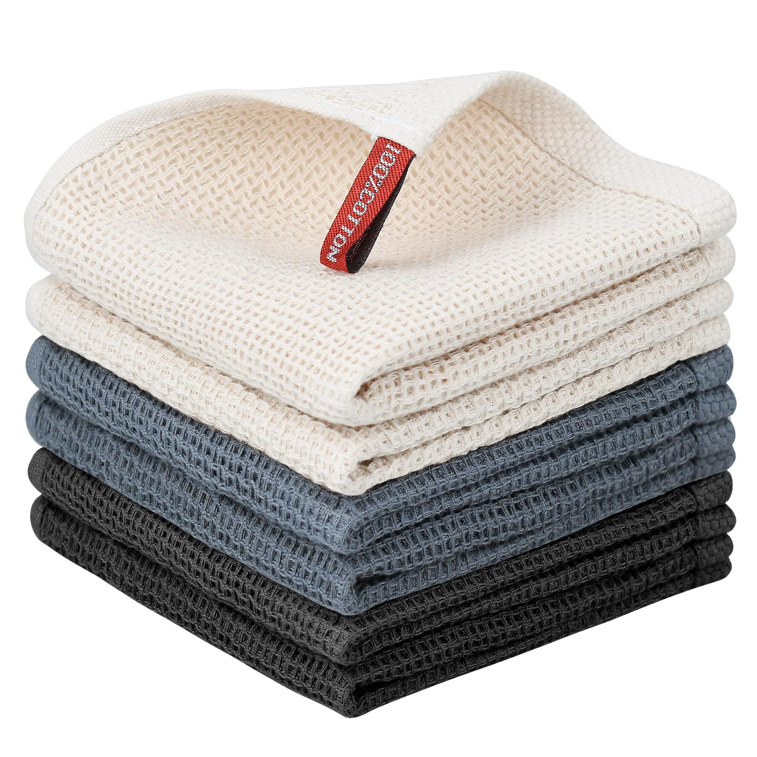 Nialnant 6 Pack Kitchen Towels and Dishcloths Sets,100% Cotton Soft Absorbent Quick Drying Dish Towels for Kitchen,Washing Dishes,12x12 Inches, Multi Color