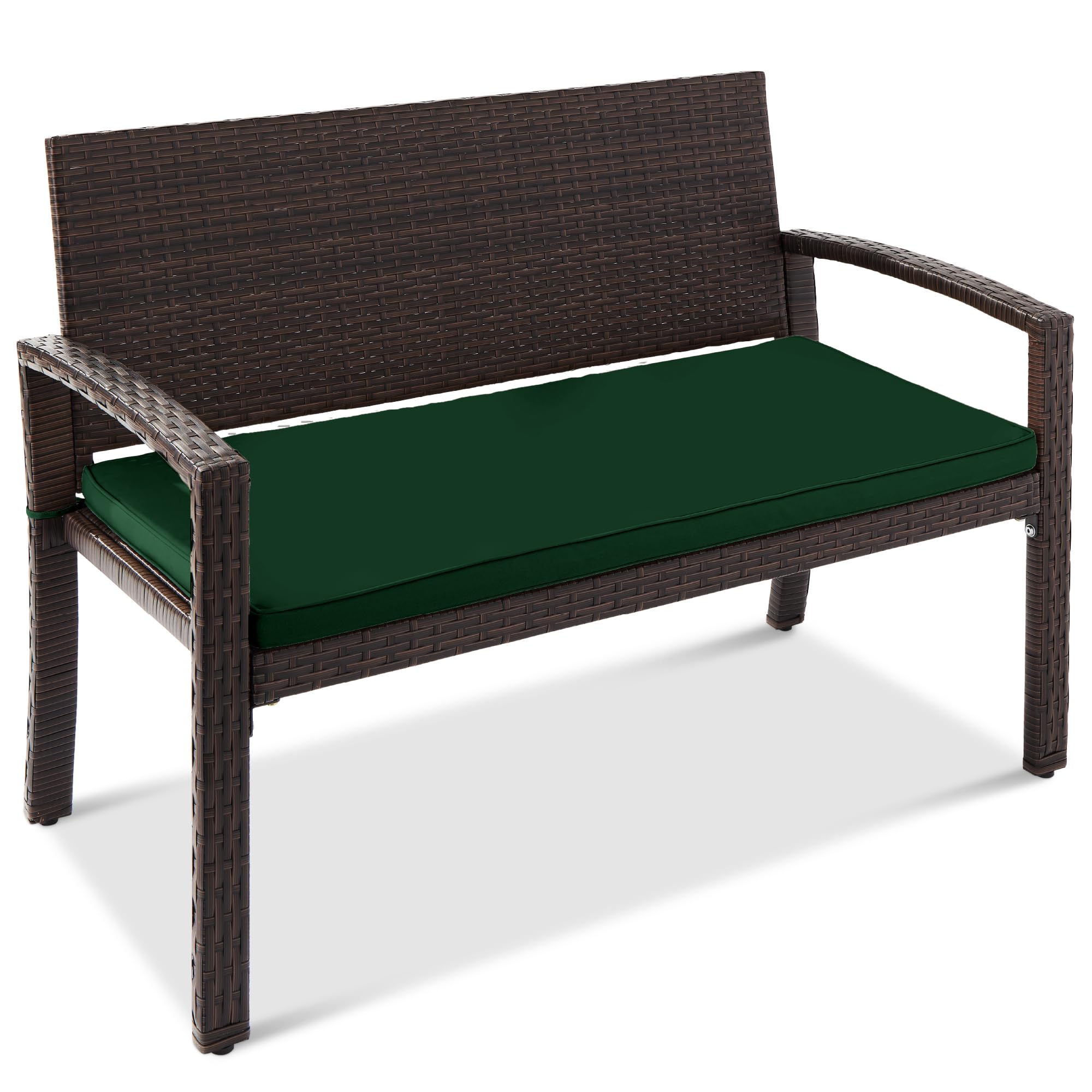 Best Choice Products Outdoor Bench 2-Person Wicker Garden Patio Benches Seating Furniture for Backyard, Porch w/Seat Cushion, 700lb Capacity - Brown/Tan