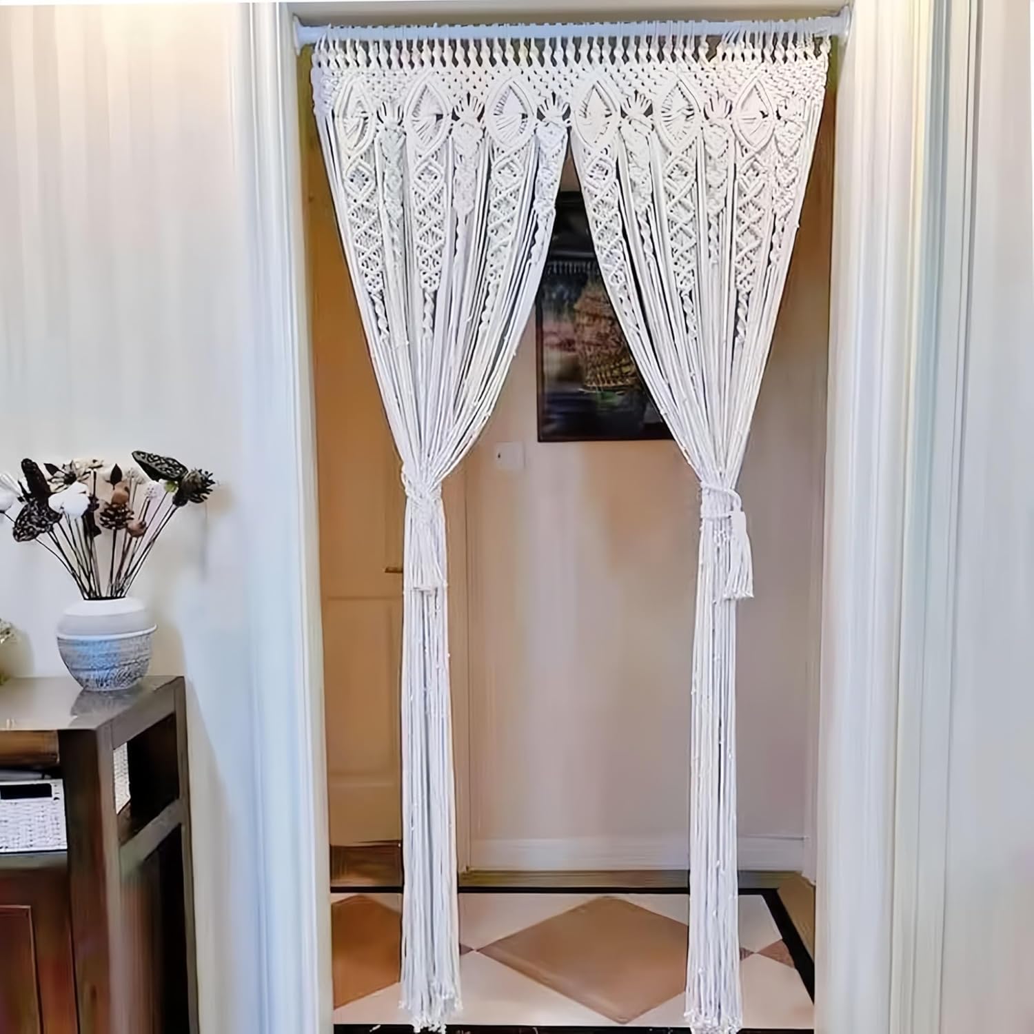 Macrame Curtain Wall Hanging Handmade Boho Curtains for Wedding Backdrop Arch Closet Room Divider Boho Wall Decor 40"X80"
