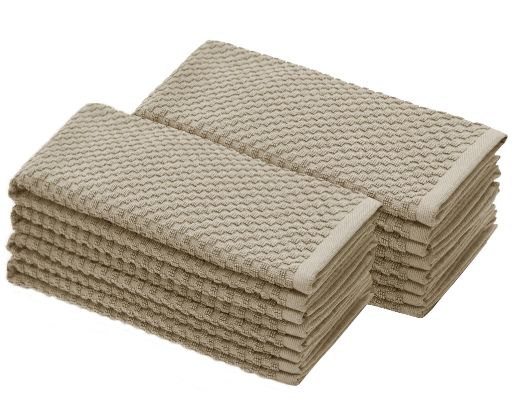 COTTON CRAFT Euro Café Set of 12 Waffle Weave Pure Cotton Super Absorbent Multipurpose Kitchen Towels, Dishcloths, Tea Towels White
