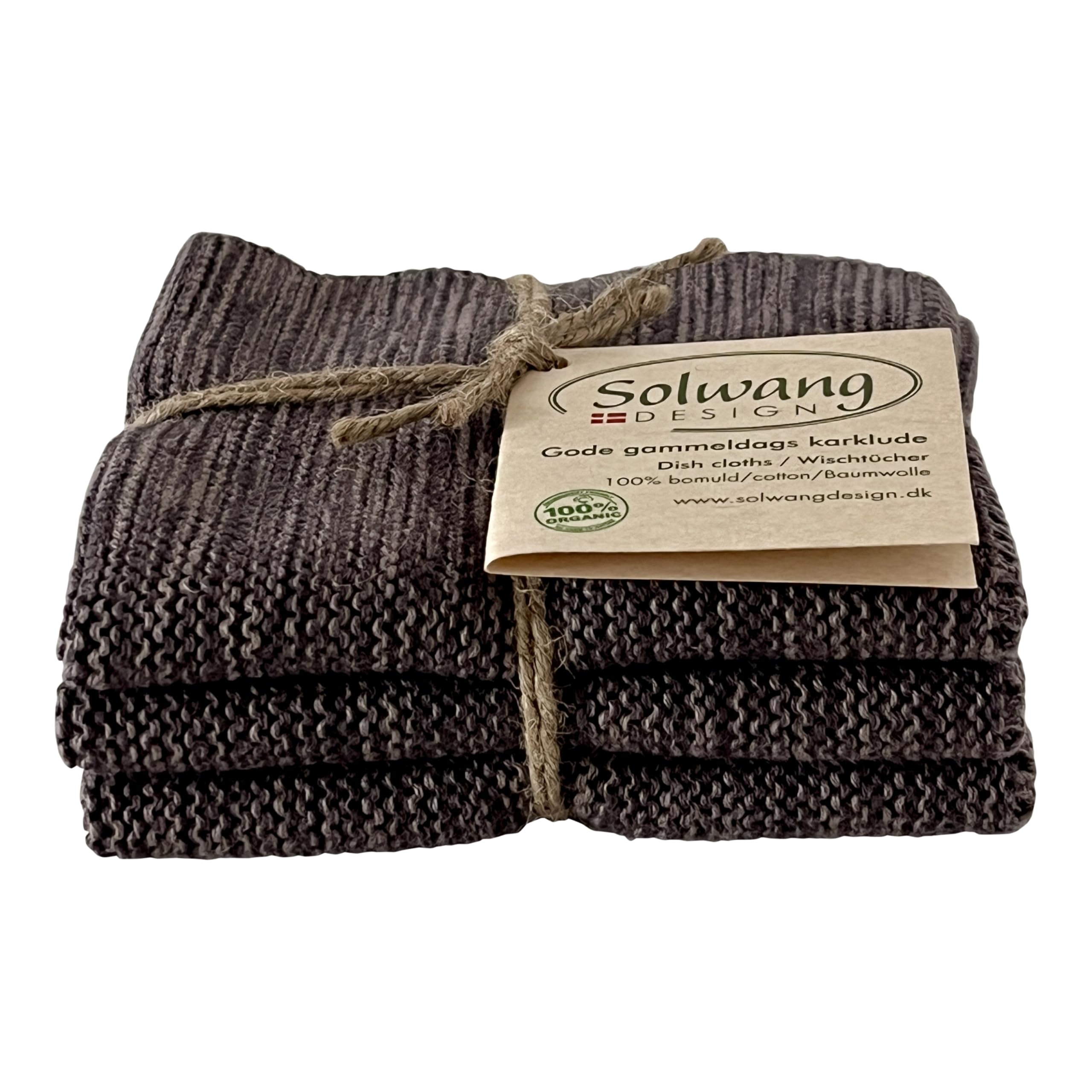 Solwang 3-Piece Danish Cotton Dishcloths in 100% Certified Organic Cotton Made in India (Rustic Blue Organic Combi)