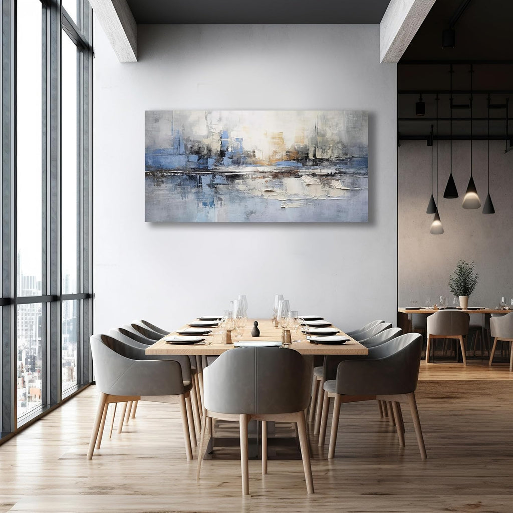 VHMING Abstract Wall Art Wall Decor Blue and Gray White Modern Canvas Wall Paintings Abstract Artwork for Living Room Bedroom Bathroom Office Home Decor Can Be Hung Directly 29"x 58"