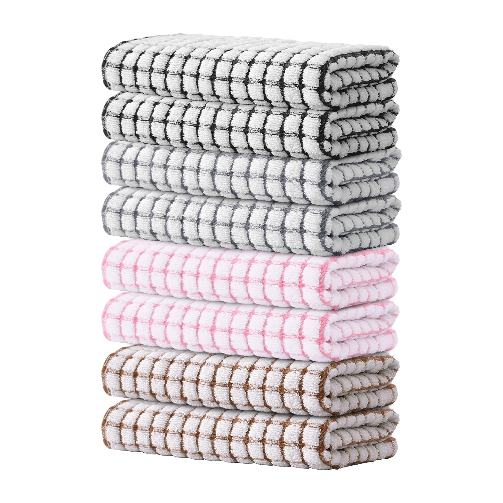 Kitinjoy Cotton 8 Pack Terry Kitchen Dish Cloths, 12 x 12 Inches Super Soft and Absorbent Dish Rags, Quick Drying Dish Towels for Washing Dishes, Mixed Color