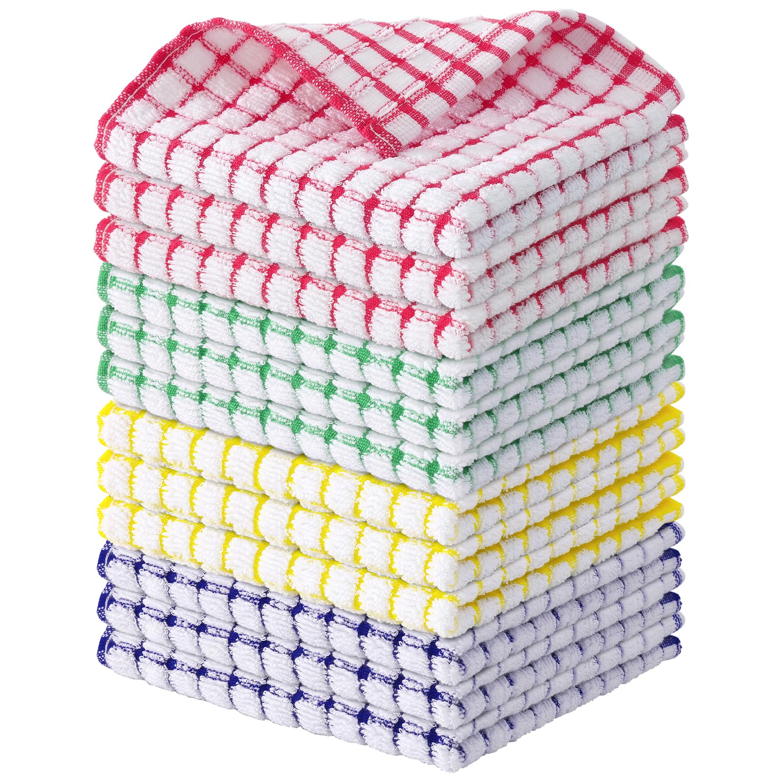 Kitinjoy Cotton 8 Pack Terry Kitchen Dish Cloths, 12 x 12 Inches Super Soft and Absorbent Dish Rags, Quick Drying Dish Towels for Washing Dishes, Mixed Color