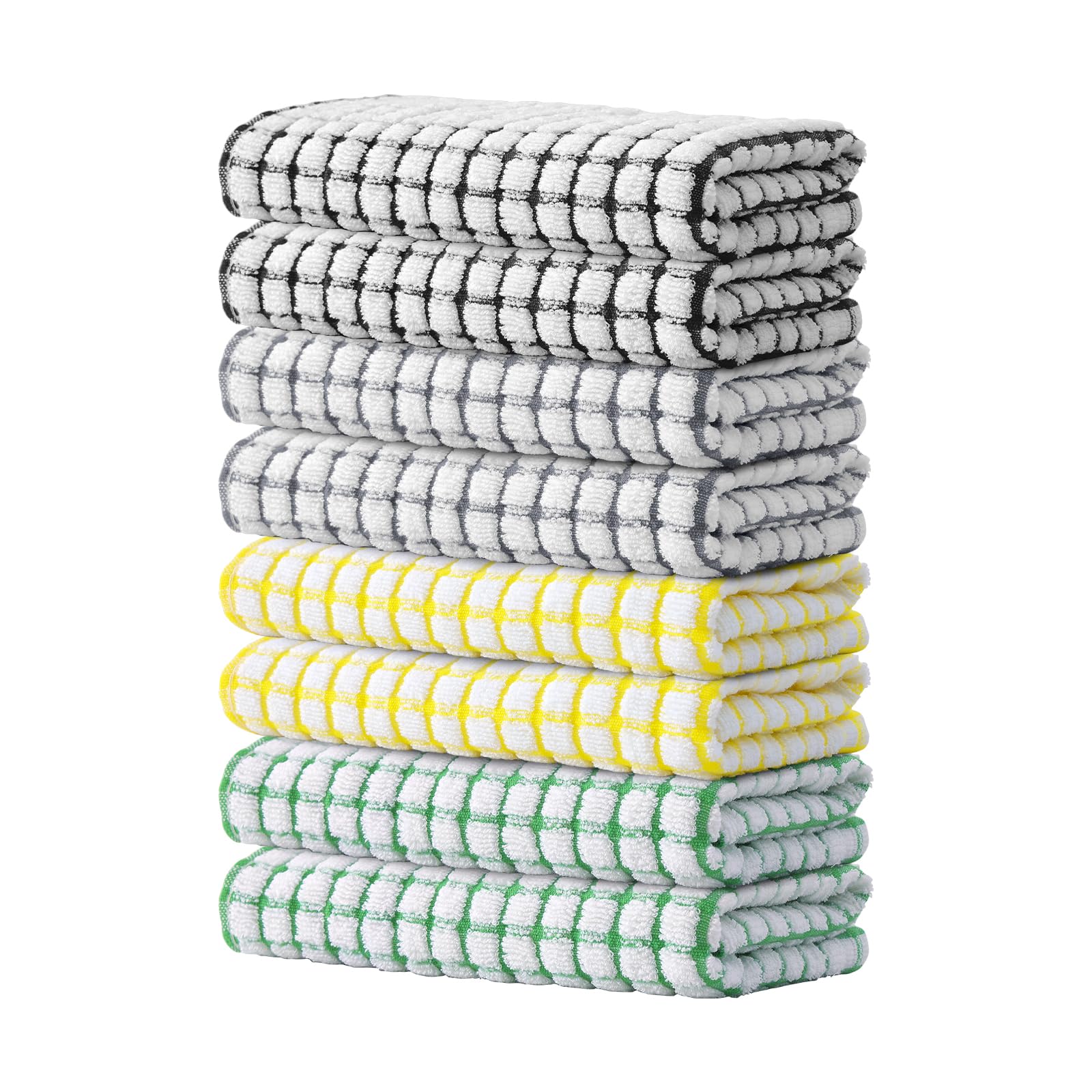 Kitinjoy Cotton 8 Pack Terry Kitchen Dish Cloths, 12 x 12 Inches Super Soft and Absorbent Dish Rags, Quick Drying Dish Towels for Washing Dishes, Mixed Color