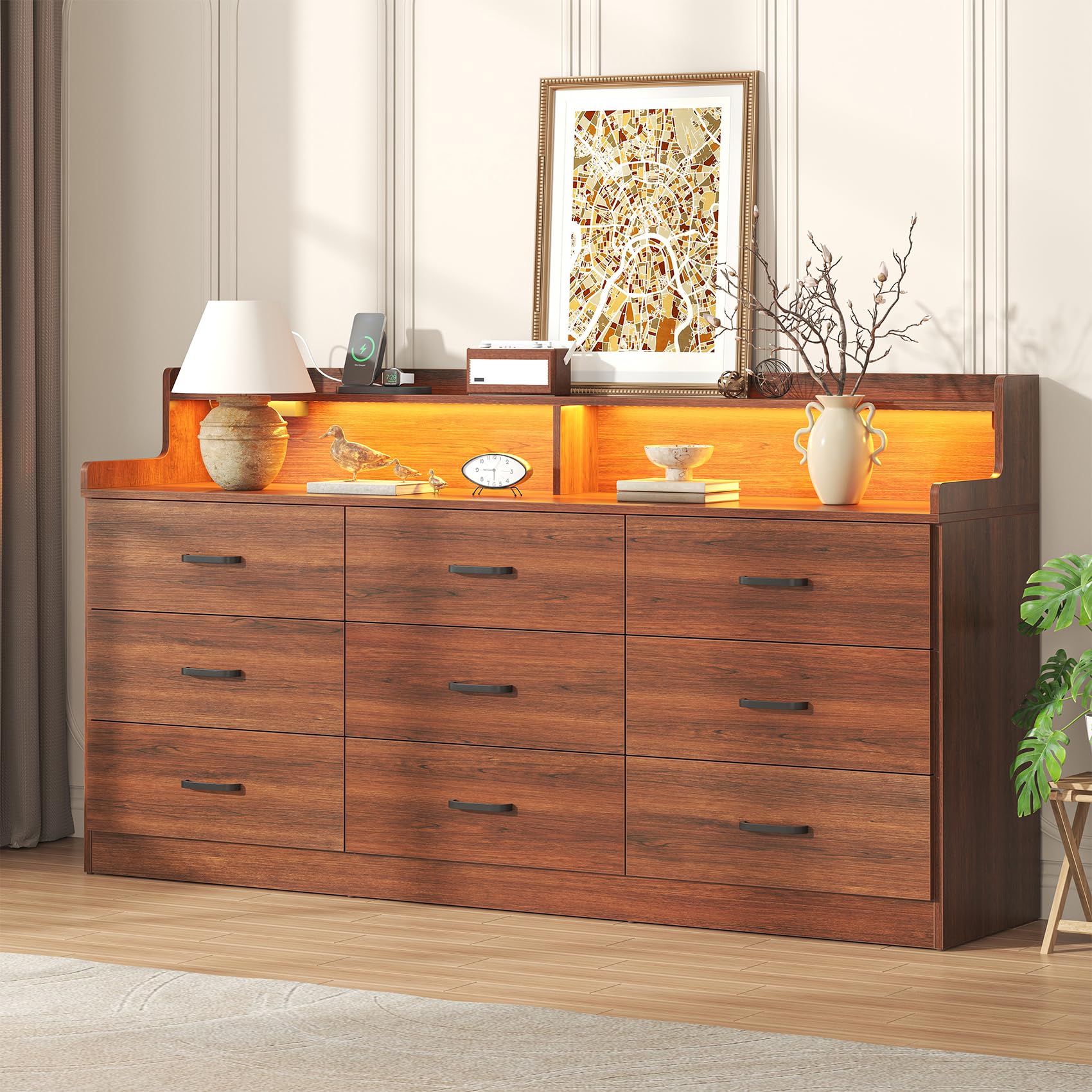 Bigbiglife Dresser for Bedroom, 6 Drawer Double Dresser, Modern Chest of Drawers with Deep Drawers, TV Stand Large Storage Organizer for Living Room, Closet (Light Oak)